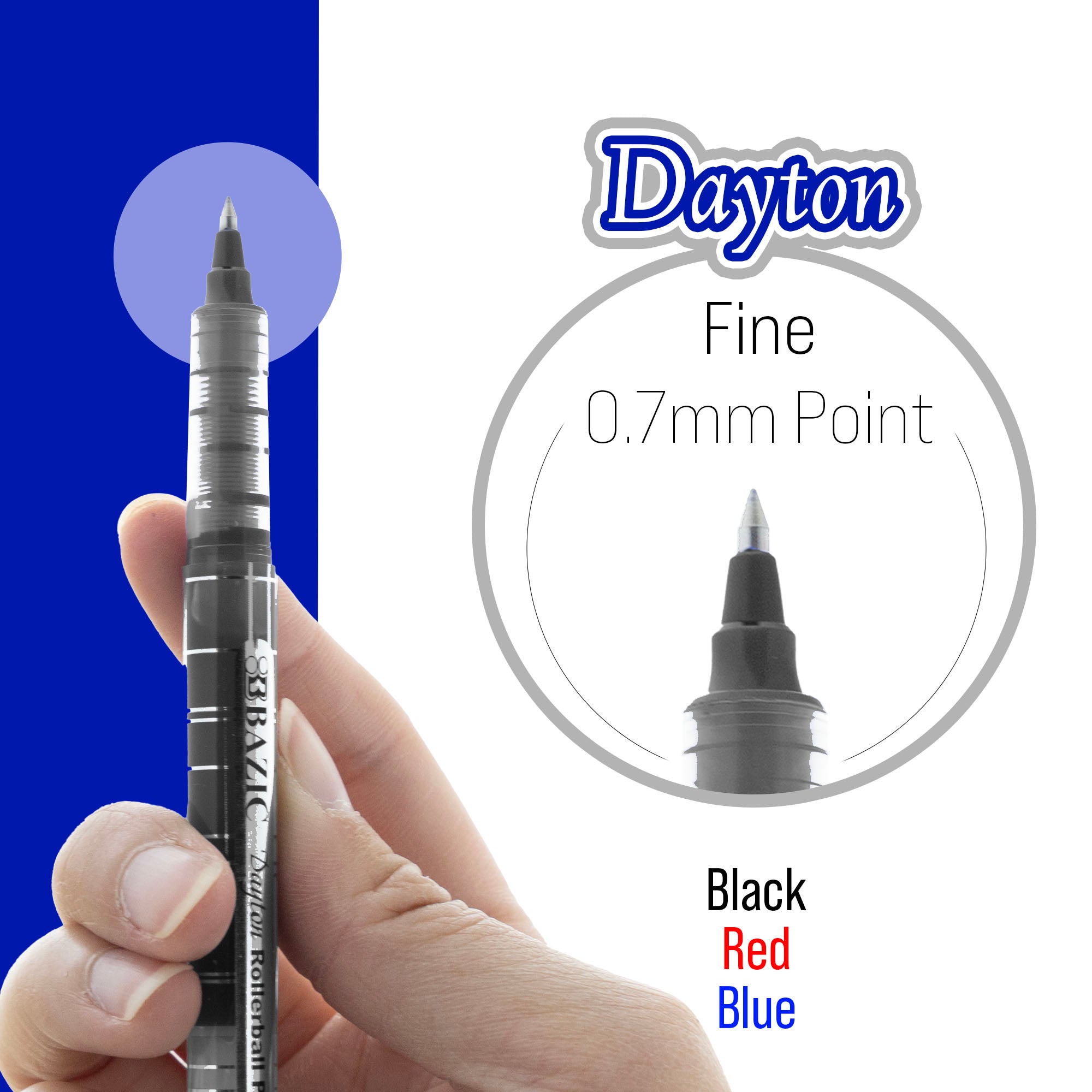 Dayton Assorted Rollerball Pens, 0.7 mm Fine, 3 Count