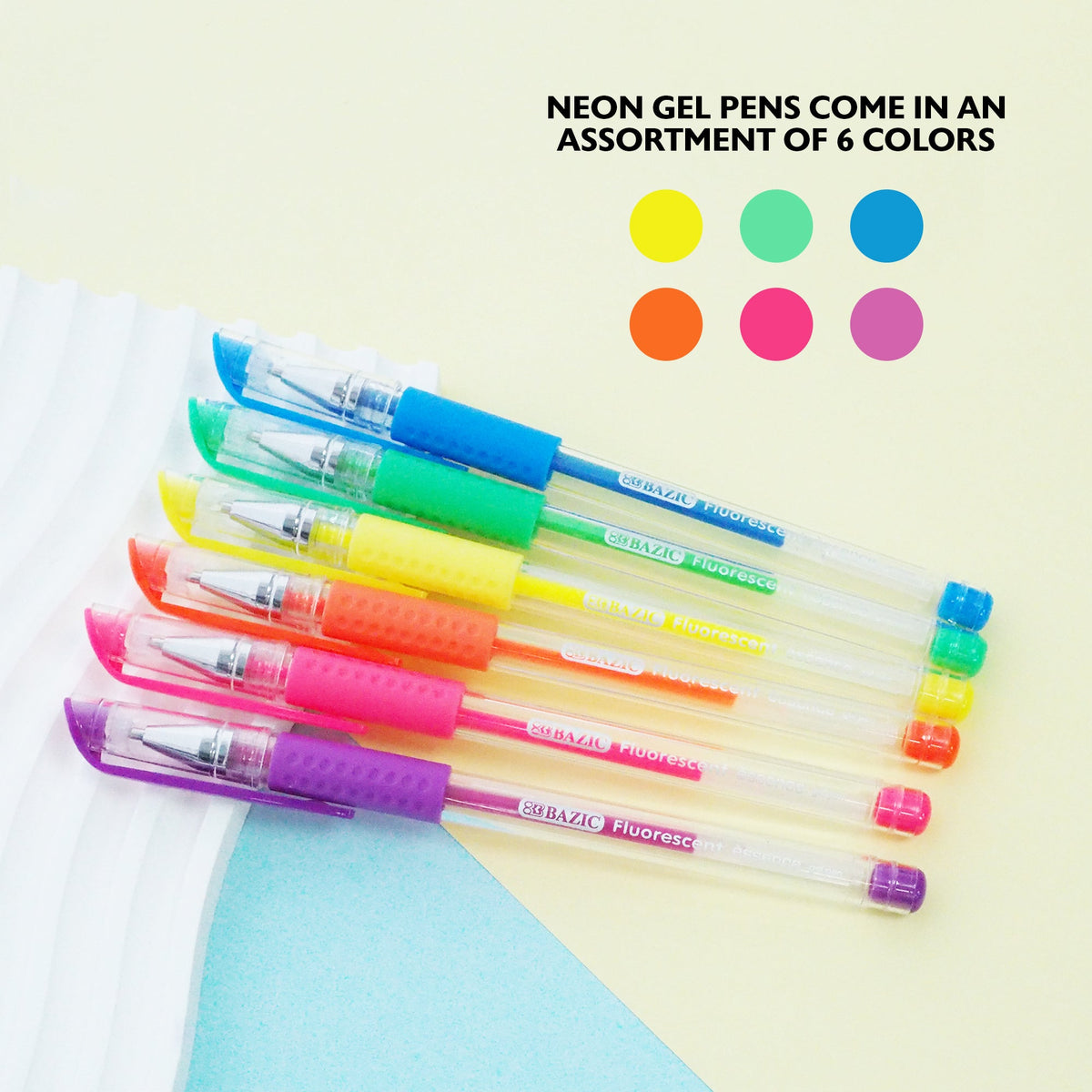 Essence Fluorescent Gel Pens, Grip, 0.8mm Medium, 6 Colors