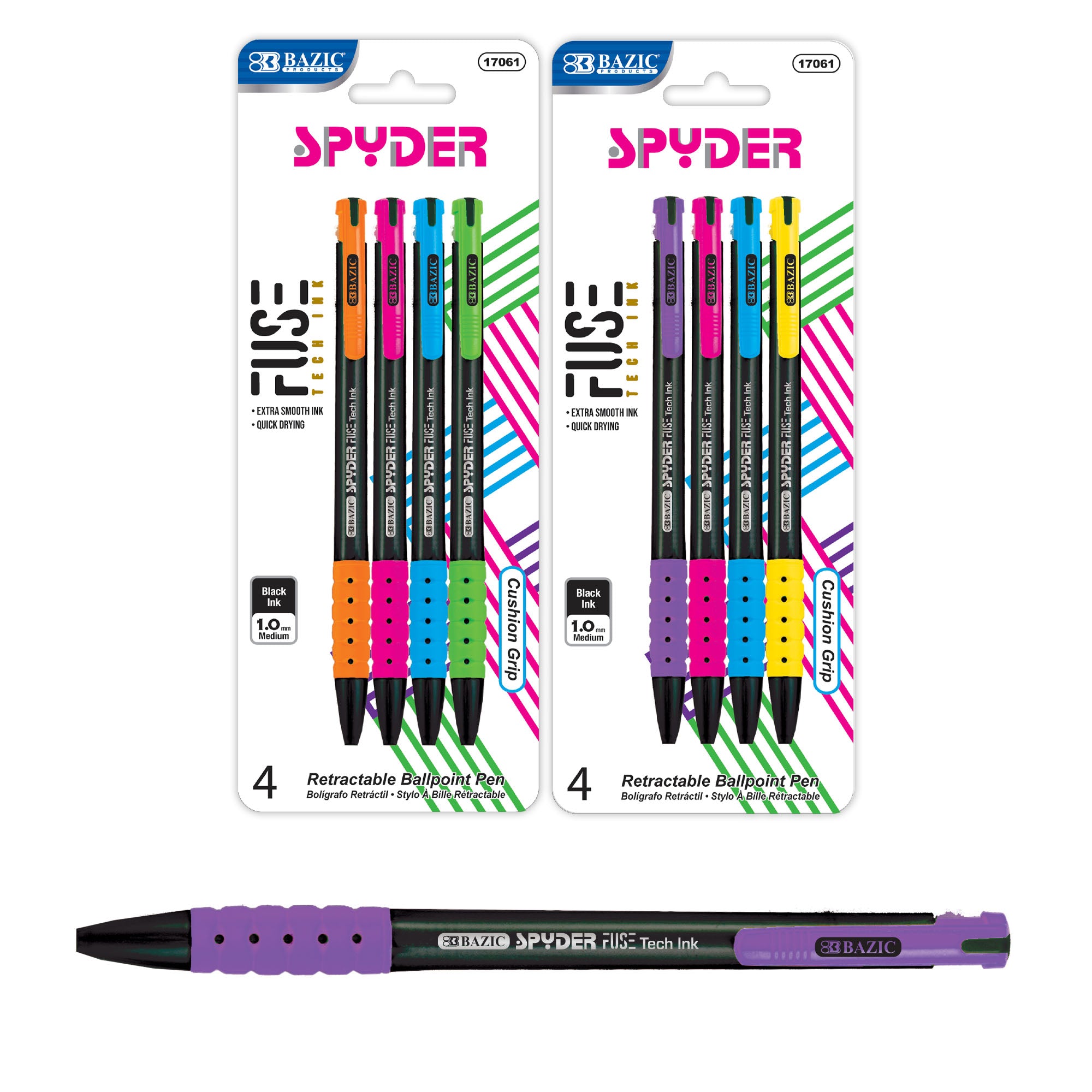 Retractable Ballpoint Pens, 4 Black Ink Pens, 1.0 mm