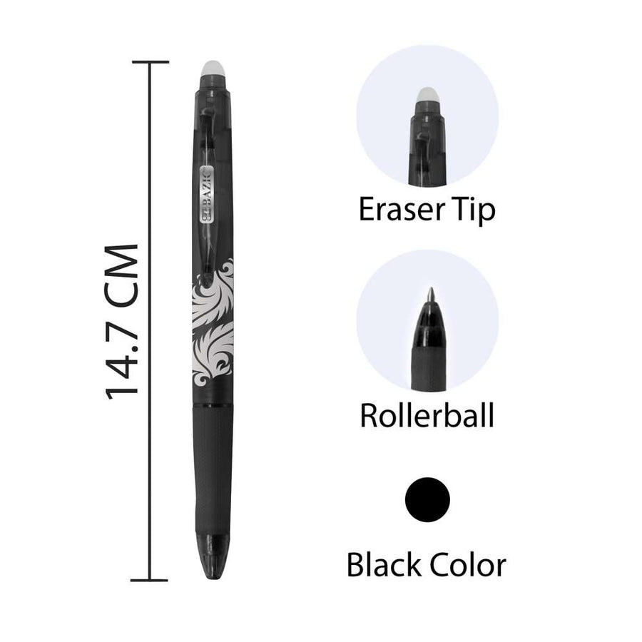 Frizz Black Erasable Gel Retractable Pen with Grip