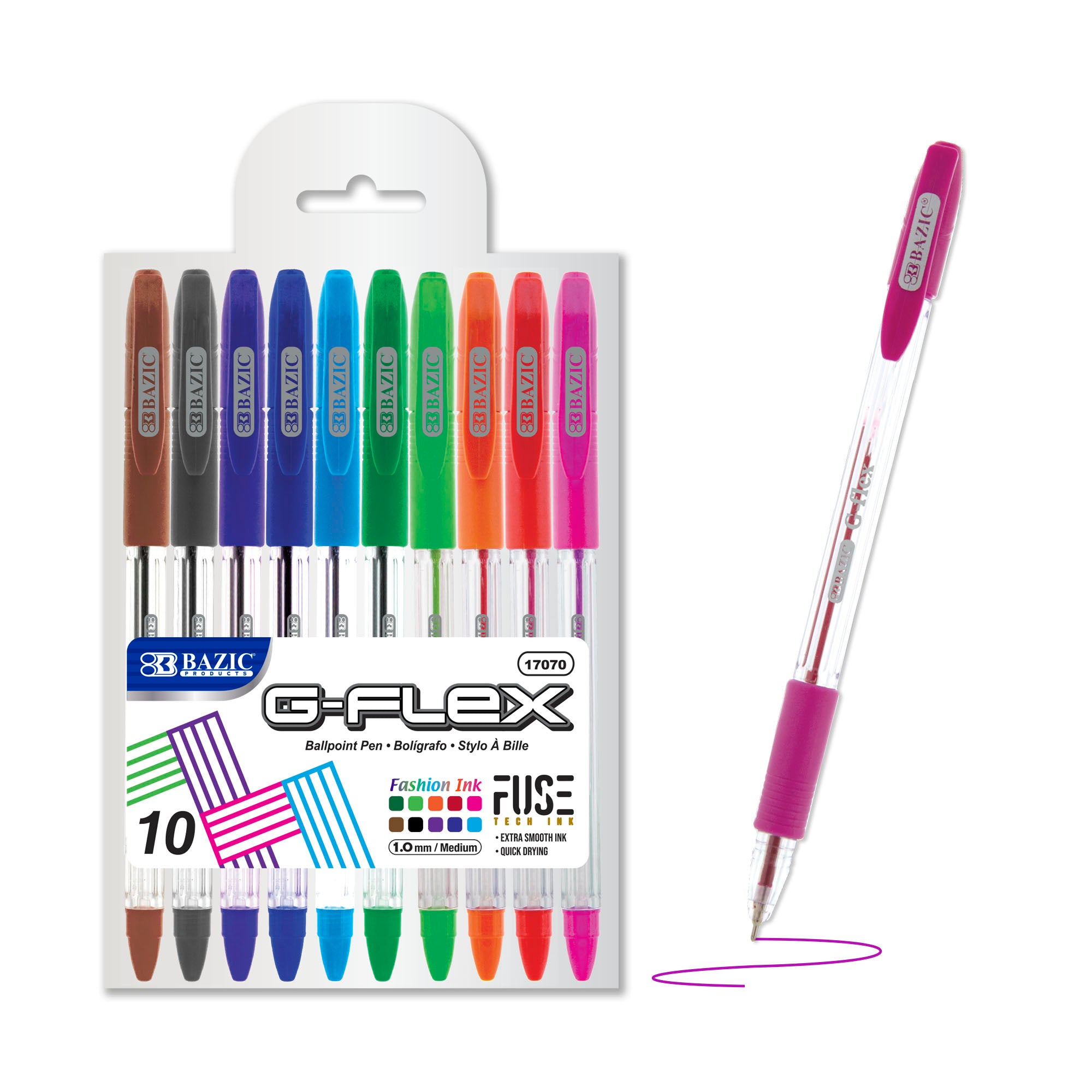 G-Flex Colored Ballpoint Pens, 10-Count, 1.0mm Medium