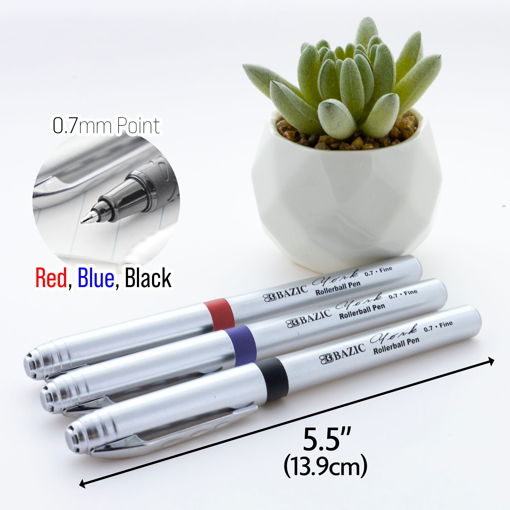Rollerball Pens, 0.7 mm, Assorted Ink, 3 Count