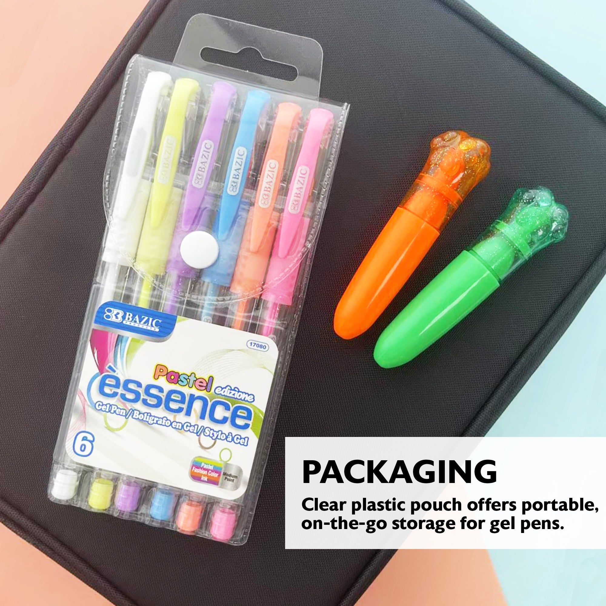 Essence Pastel Gel Pens, Grip, 0.8mm Medium, 6 Colors