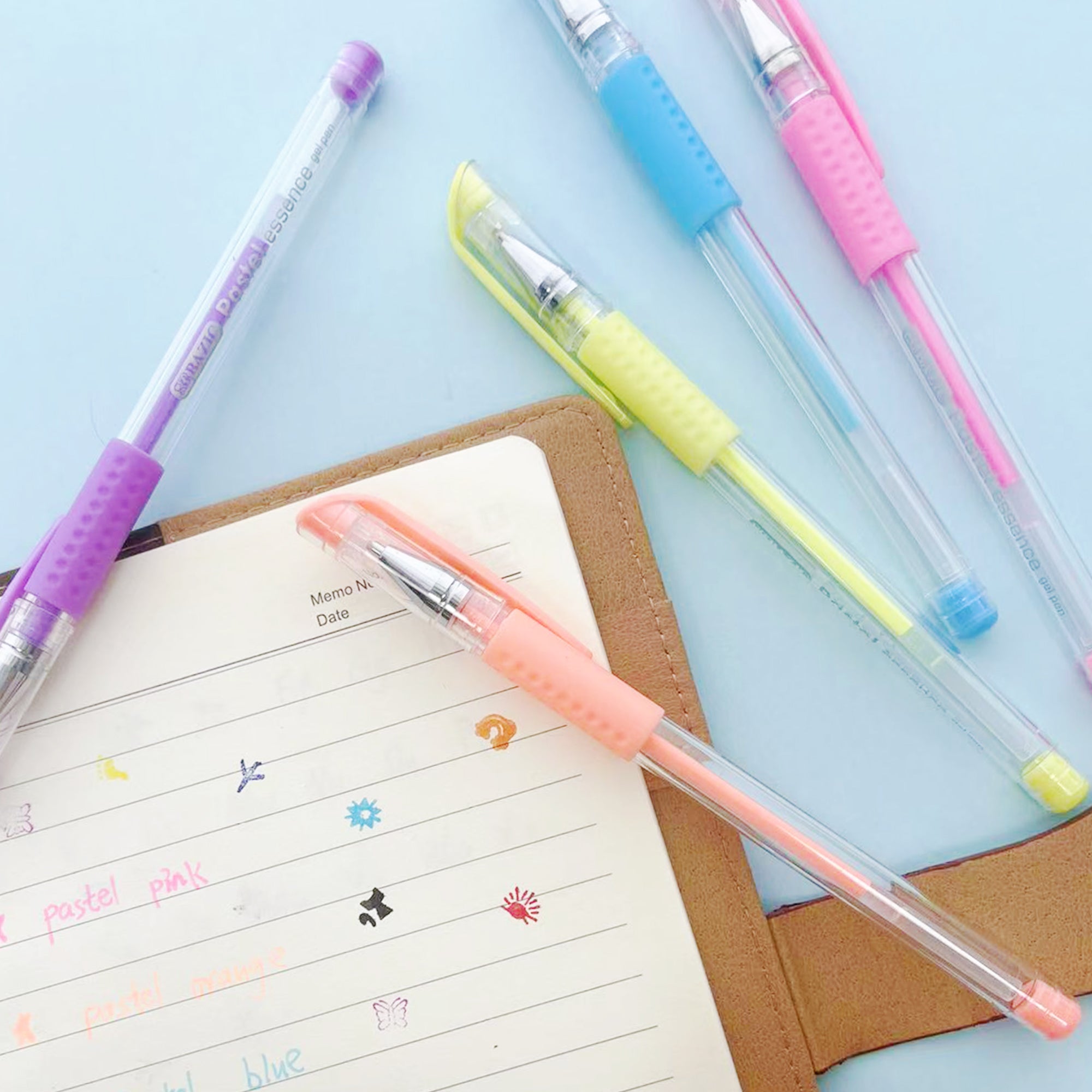 Essence Pastel Gel Pens, Grip, 0.8mm Medium, 6 Colors