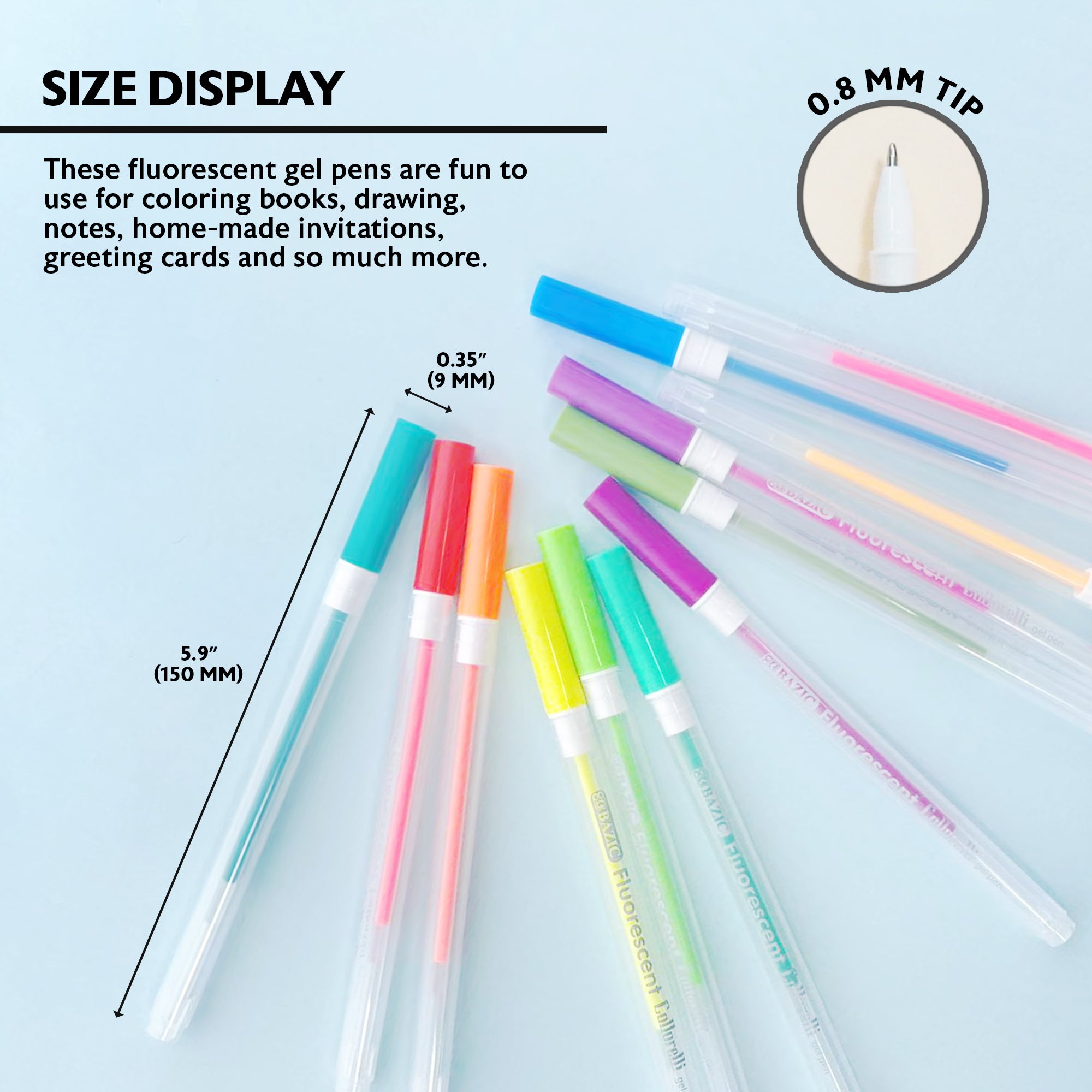 Gel Pens, 12 Fluorescent Colors, Medium Point