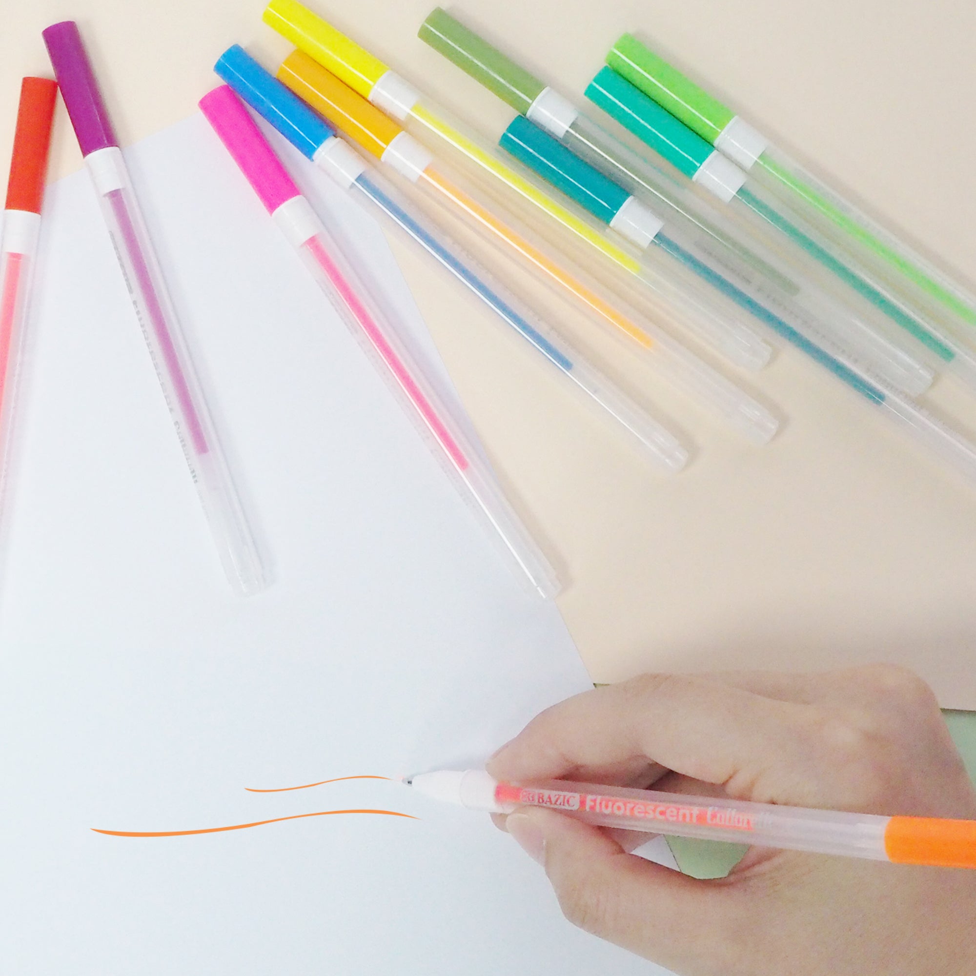 Gel Pens, 12 Fluorescent Colors, Medium Point