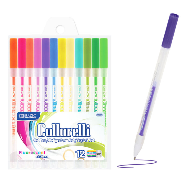 Gel Pens, 12 Fluorescent Colors, Medium Point