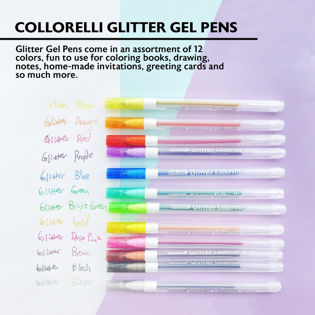 Collorelli Glitter Gel Pens, 1.0mm Medium, 12 Colors