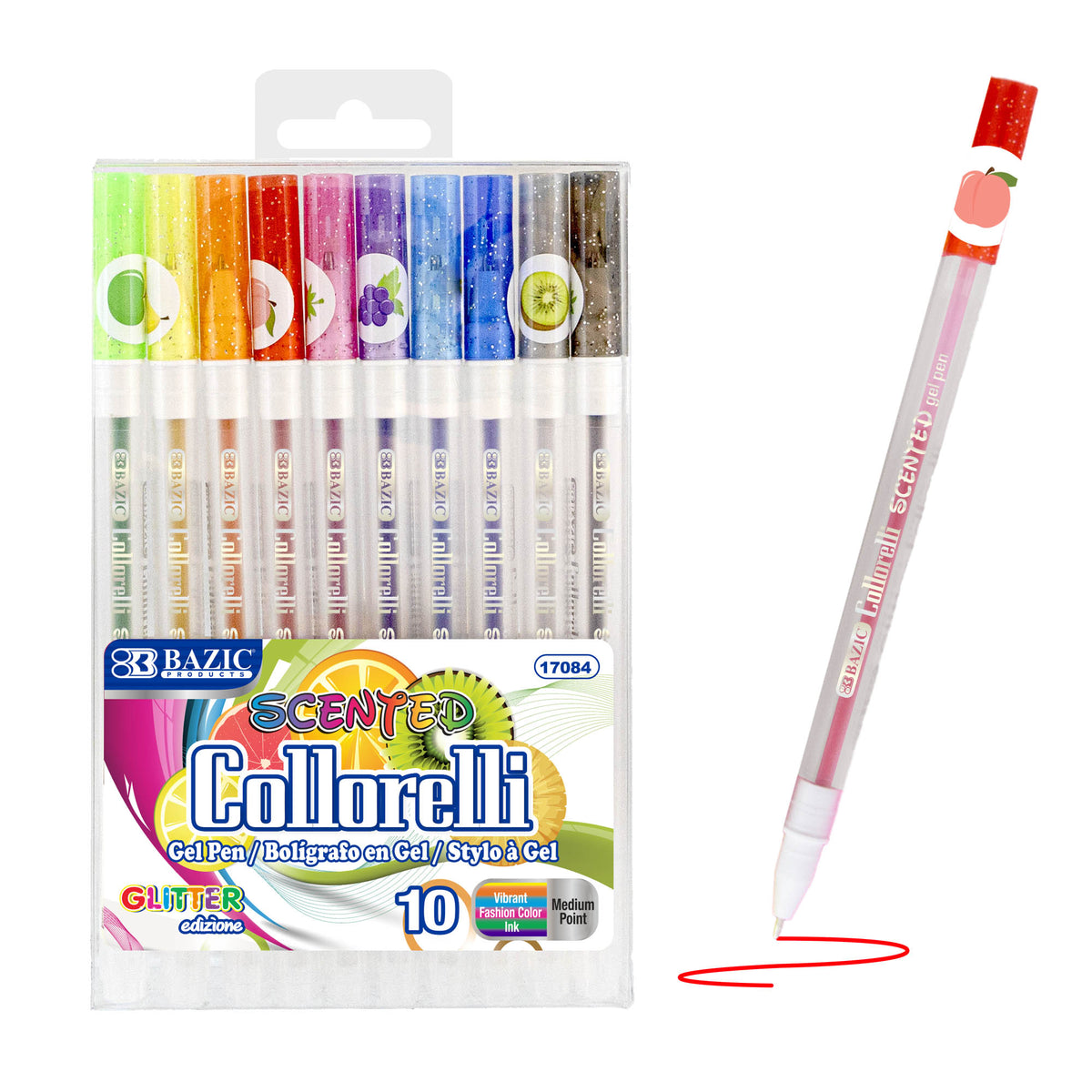 BAZIC Collorelli Scented Glitter Gel Pens, 1.0mm, 10 Colors