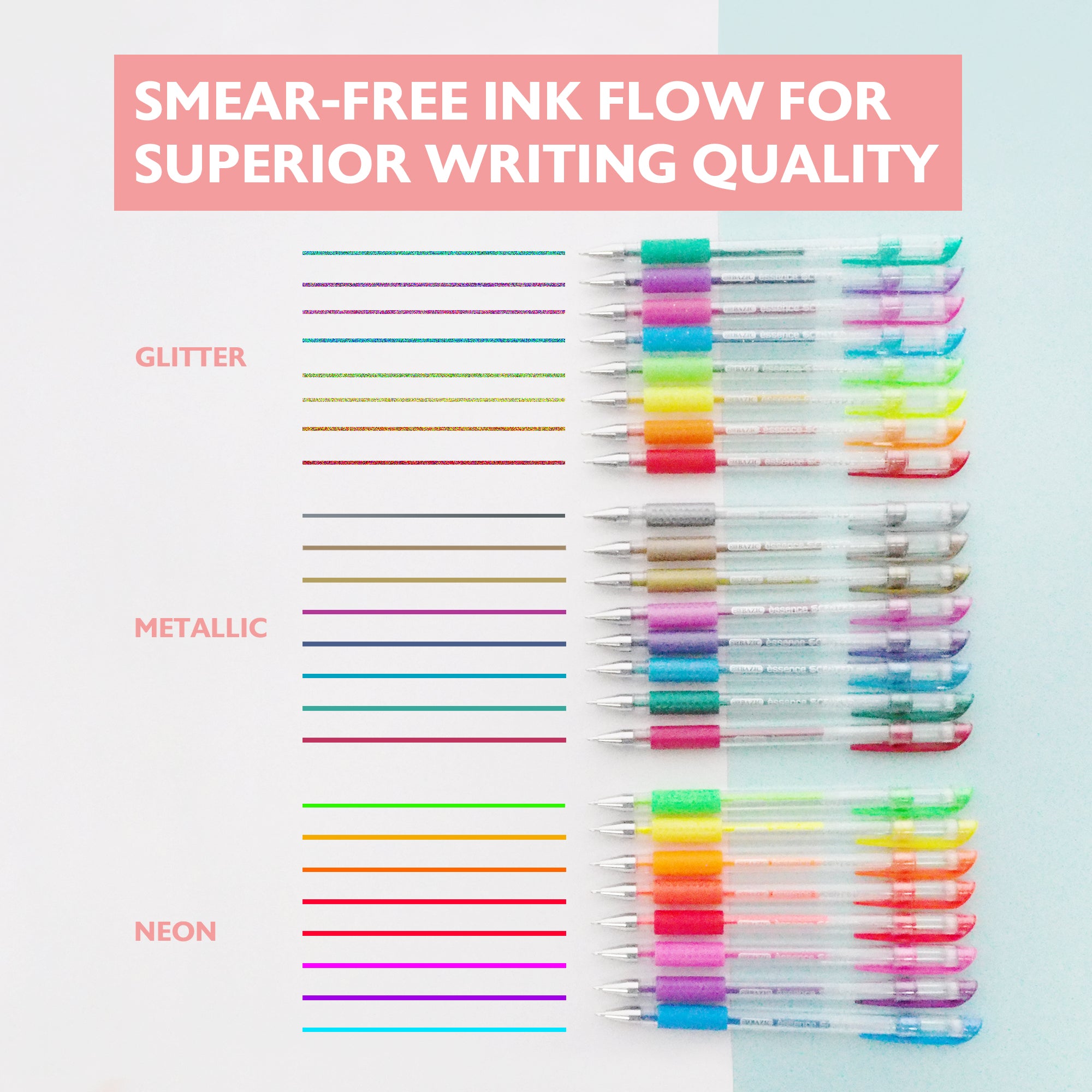 Essence 24 Colors Gel Pens, 1.0 mm Medium, Cushion Grip