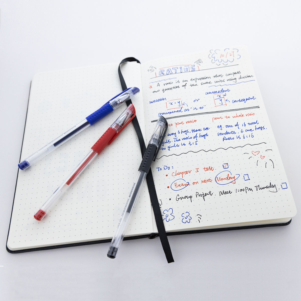Essence Black Gel Pens, Cushion Grip, 1.0mm Medium