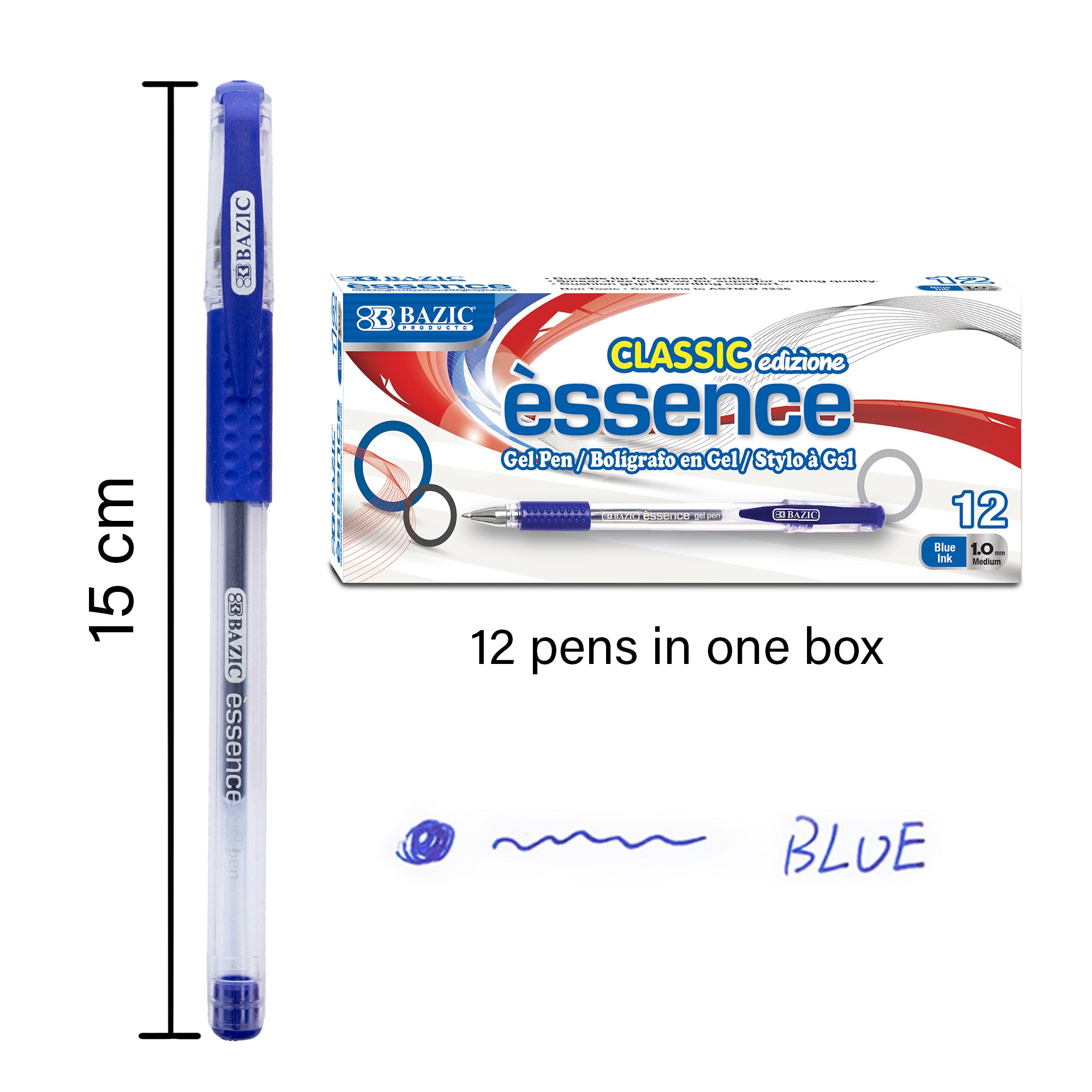 Essence Blue Gel Pens, 1.0 mm Medium, 12 Count