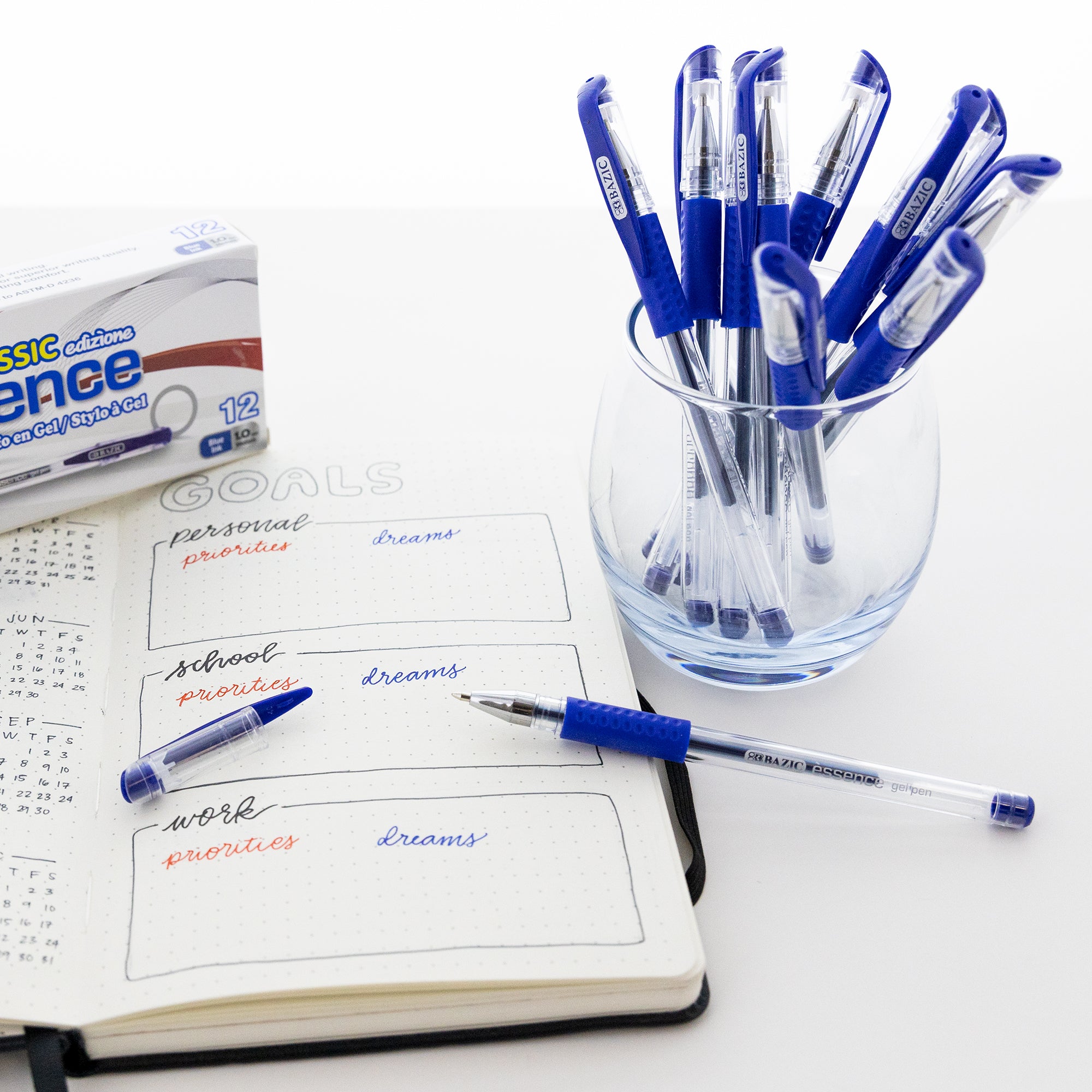 Essence Blue Gel Pens, 1.0 mm Medium, 12 Count