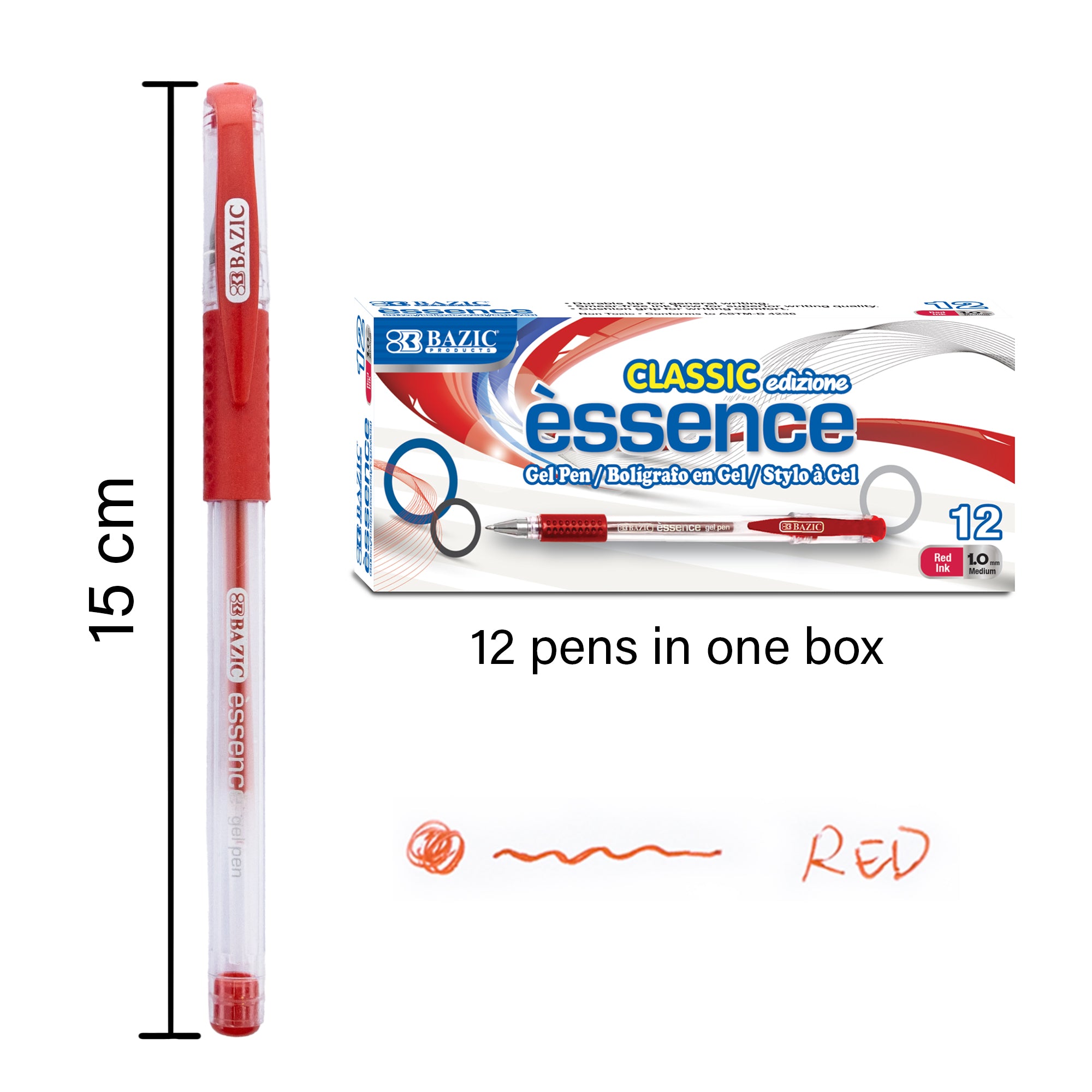 Essence Red Gel Pens, 1.0 mm Medium, 12 Count