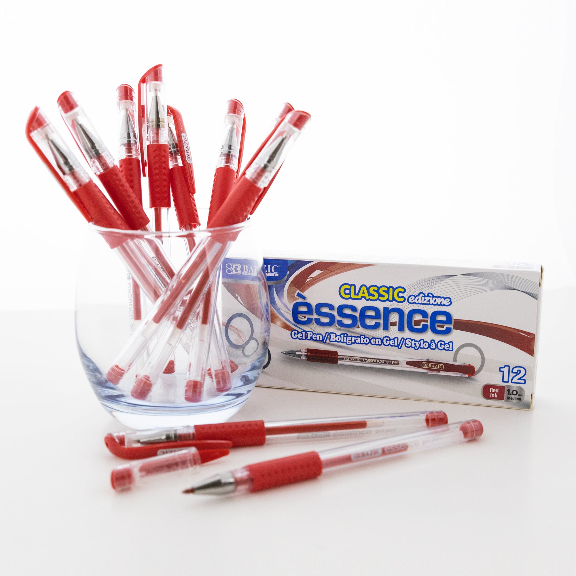 Essence Red Gel Pens, 1.0 mm Medium, 12 Count