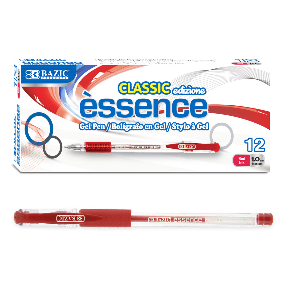 Essence Red Gel Pen w/ Cushion Grip (12/Box)