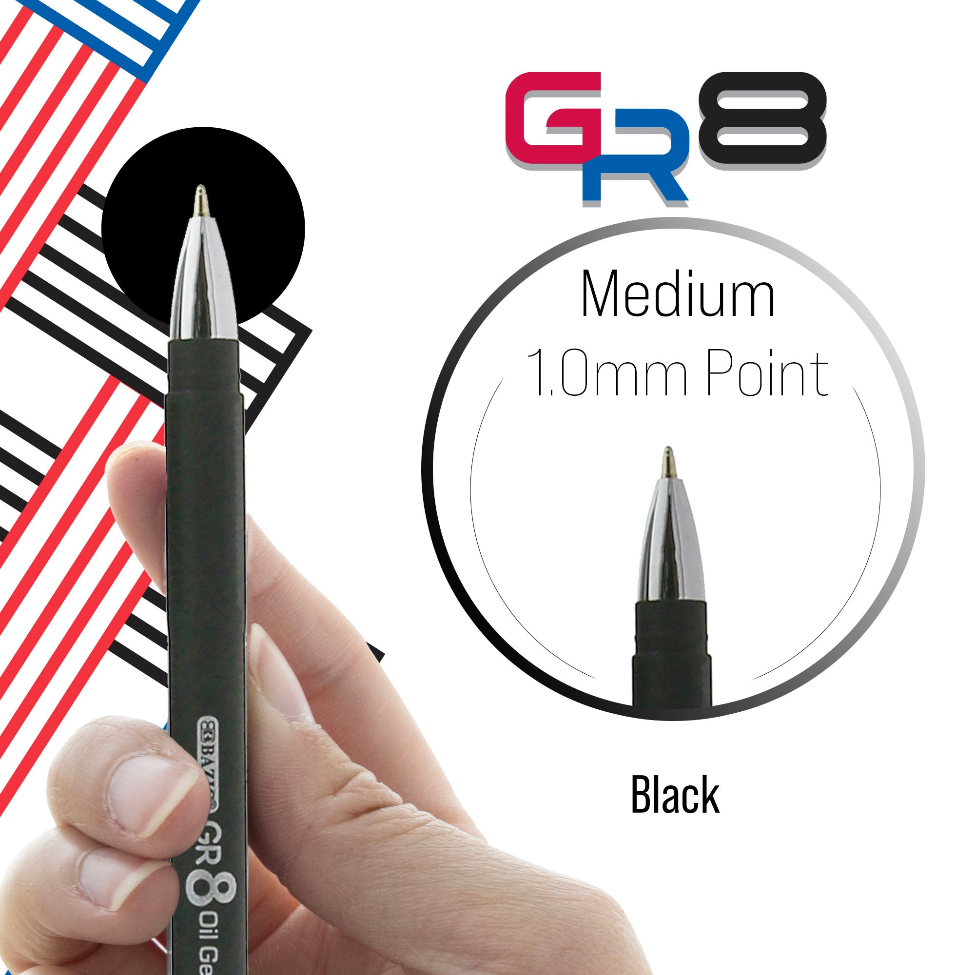 GR8 Black Ballpoint Pens, 1.0 mm Medium, 3 Count