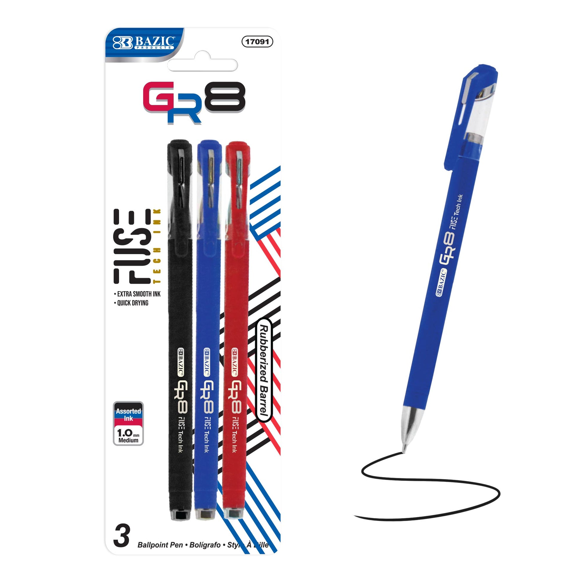 GR8 Asst. Color FUSE Tech Ink Pen w/ Rubberized Barrel 