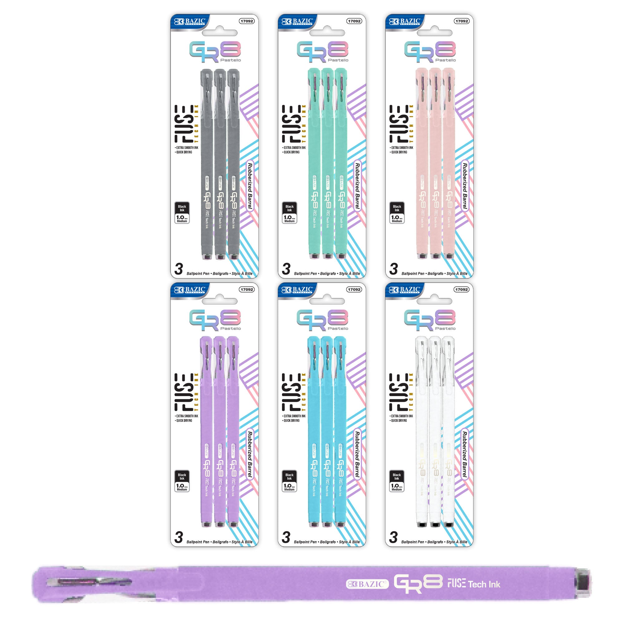 GR8 Dazzle Black Ballpoint Pens, 1.0 mm Medium, 3 Count