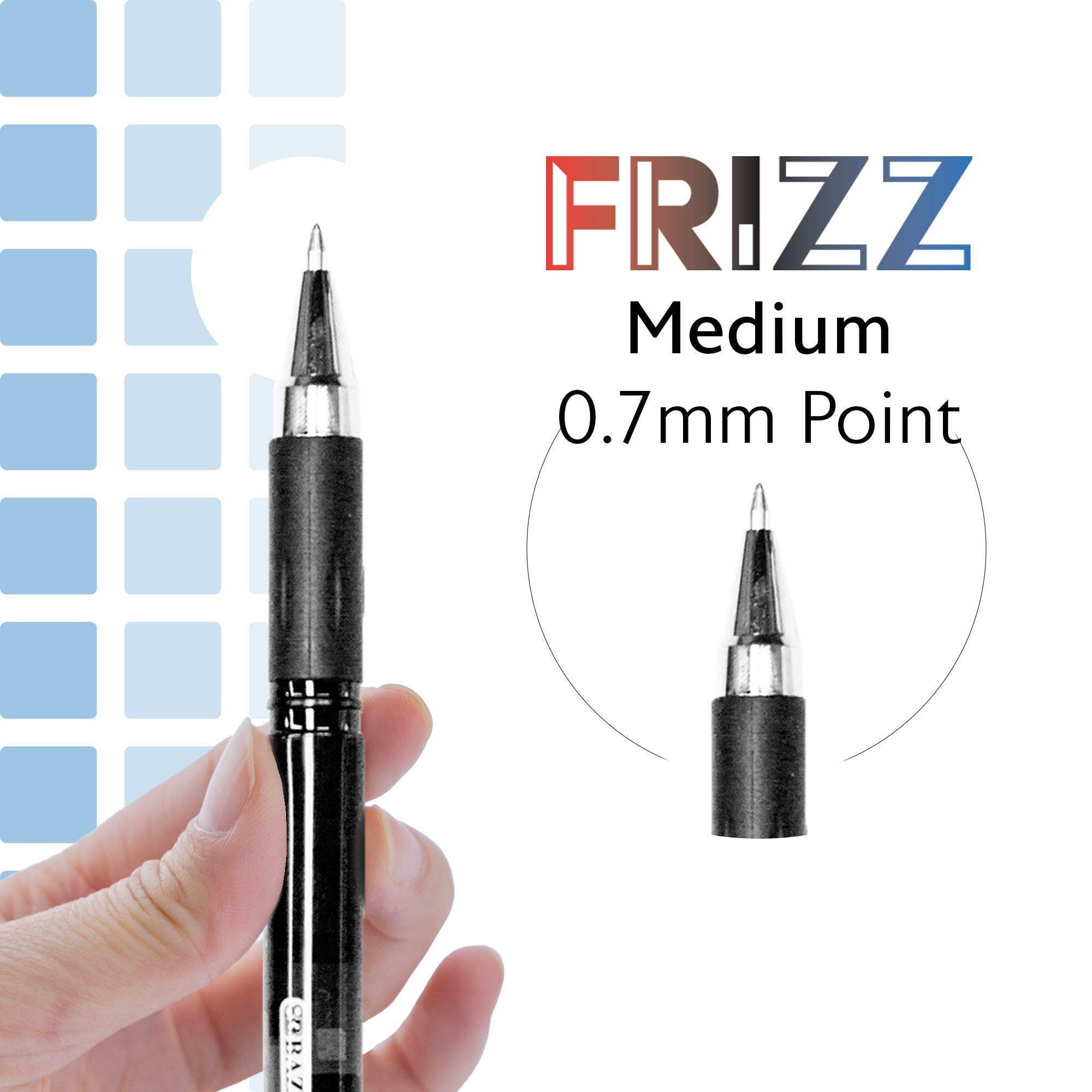 Frizz Black Gel Pens, 0.7 mm Medium, 1 Count, Grip