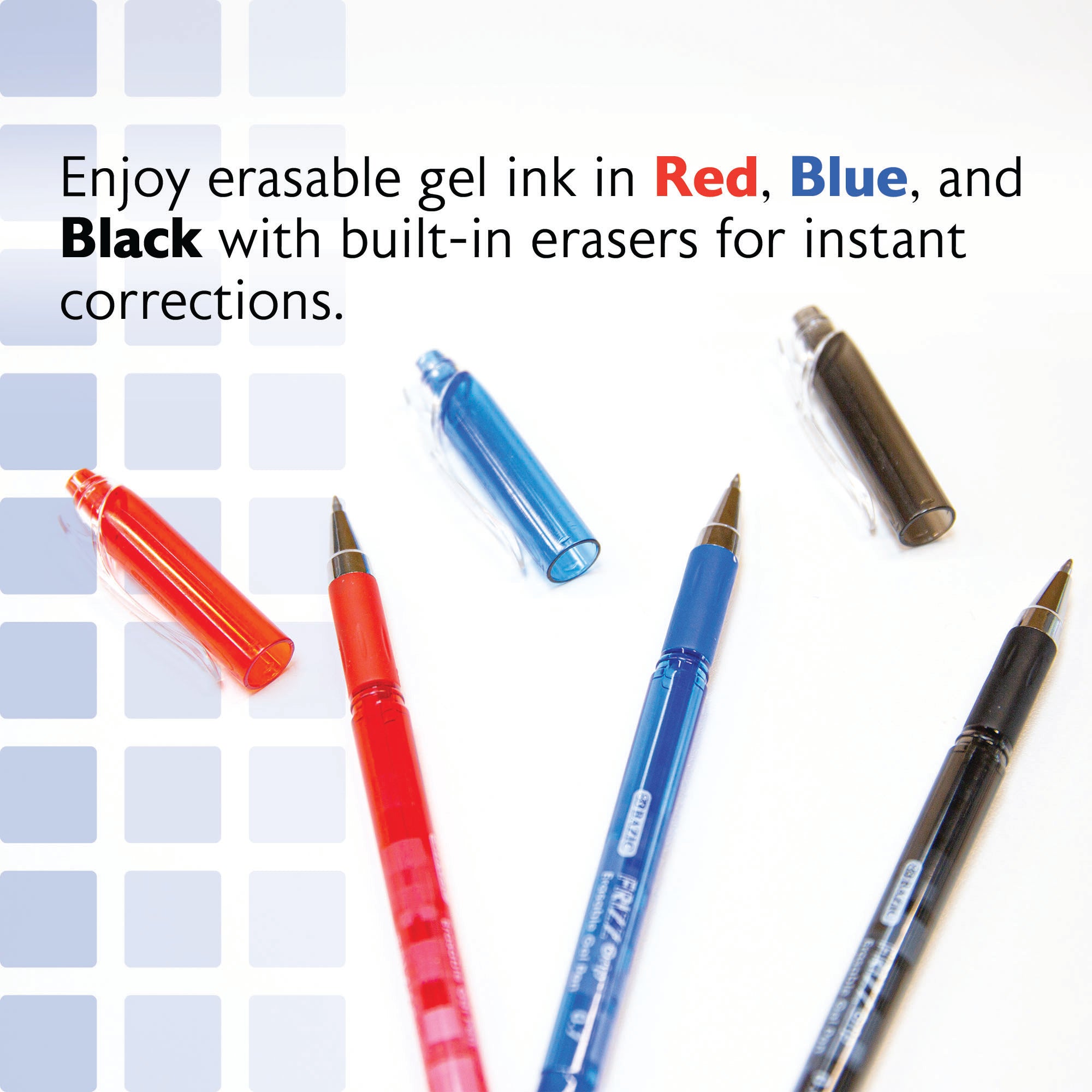 Frizz Assorted Erasable Gel Pens w/ Grip, 0.7mm
