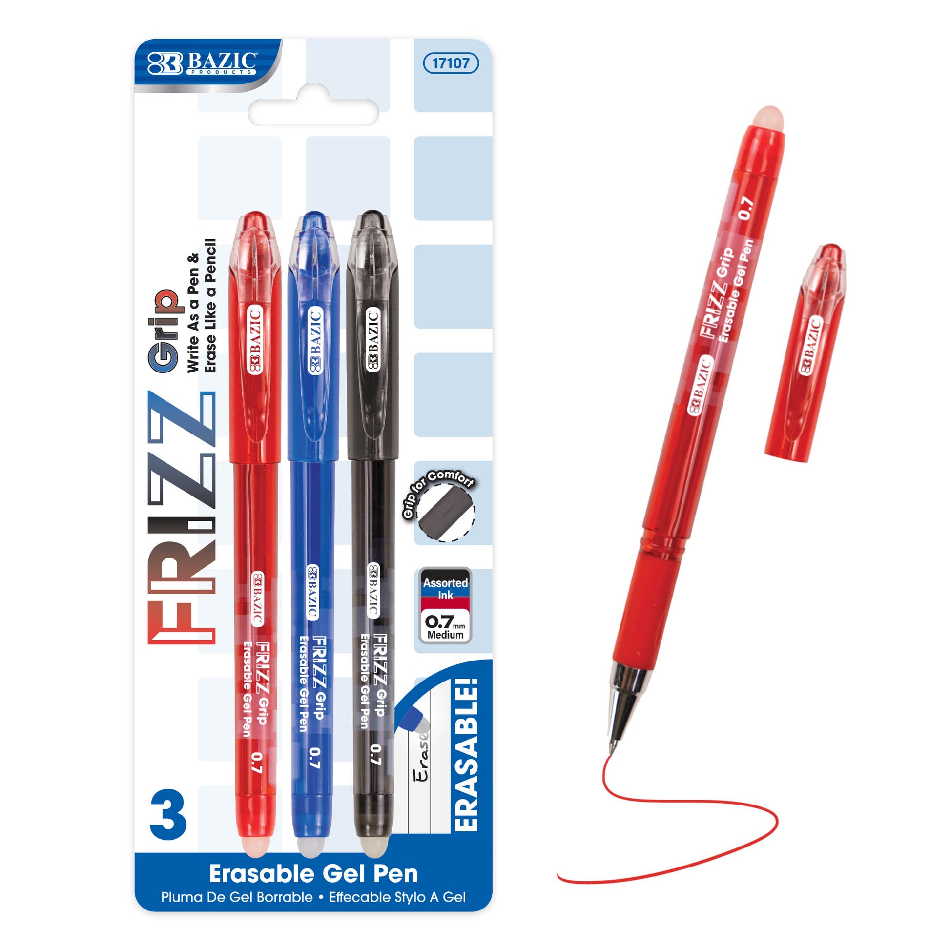 Frizz Assorted Color Erasable Gel Pen with Grip