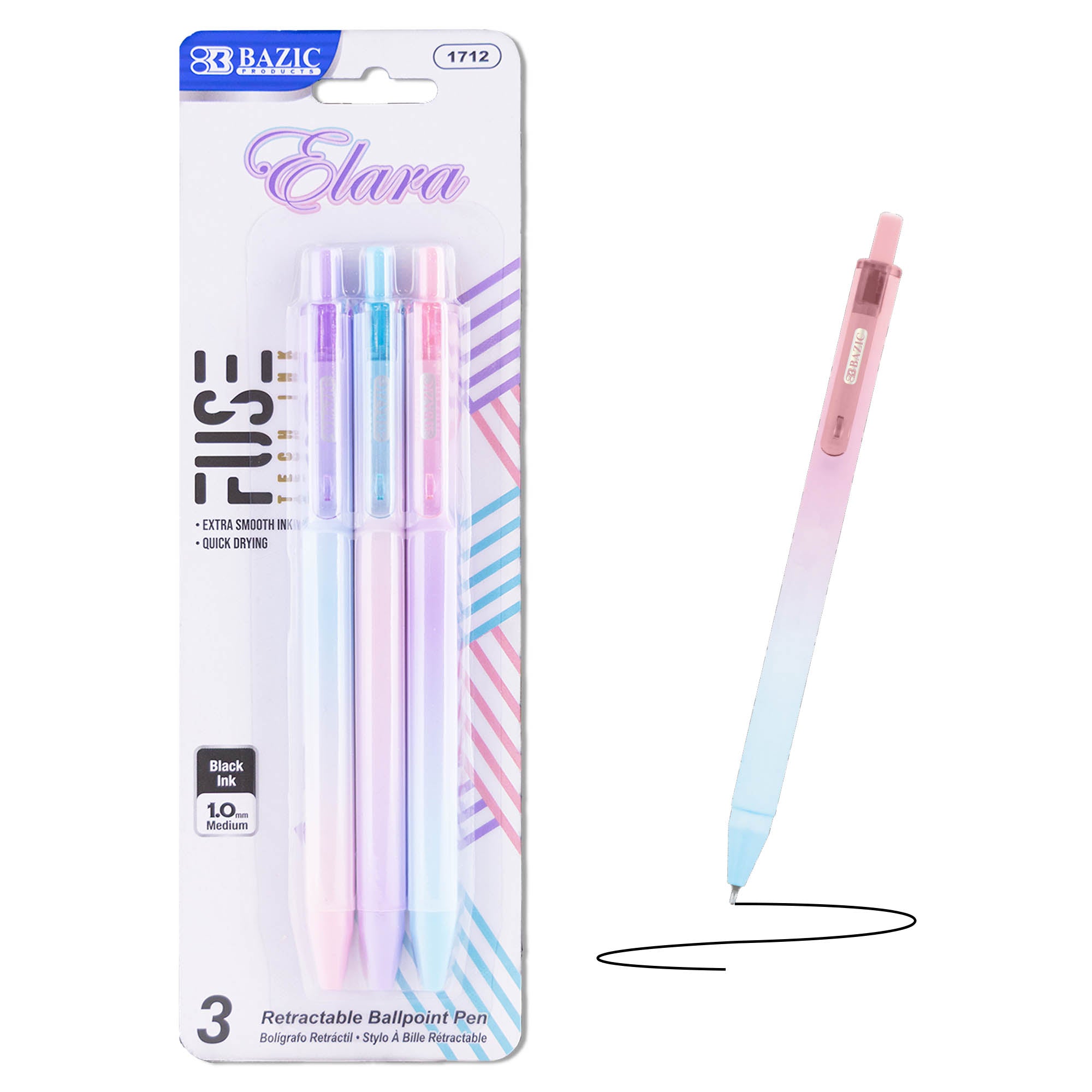 Black Retractable Ballpoint Pens, 3 Count, 1.0 mm Medium