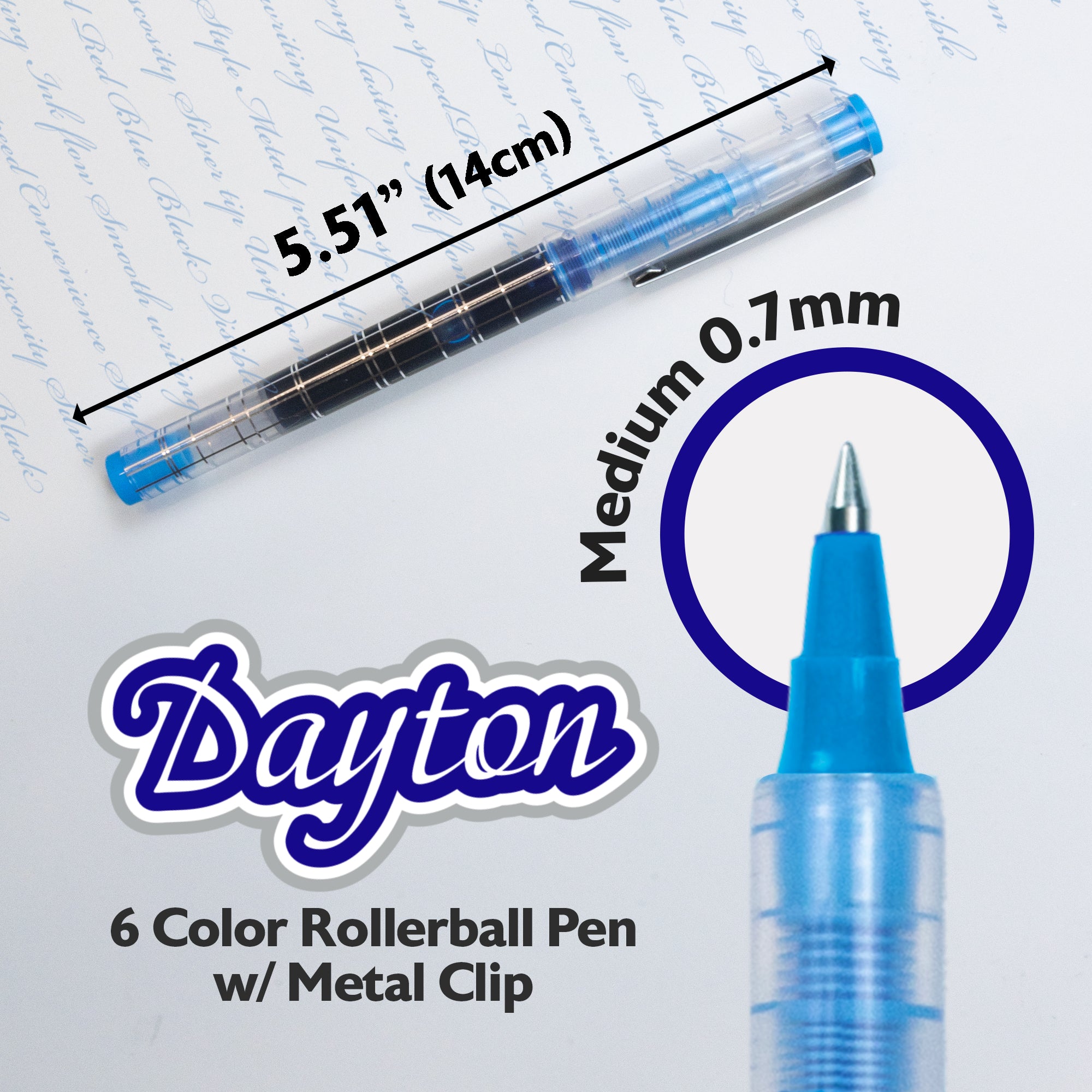 Rollerball Pens, 6 Assorted Colors, 0.7 mm Fine Tip