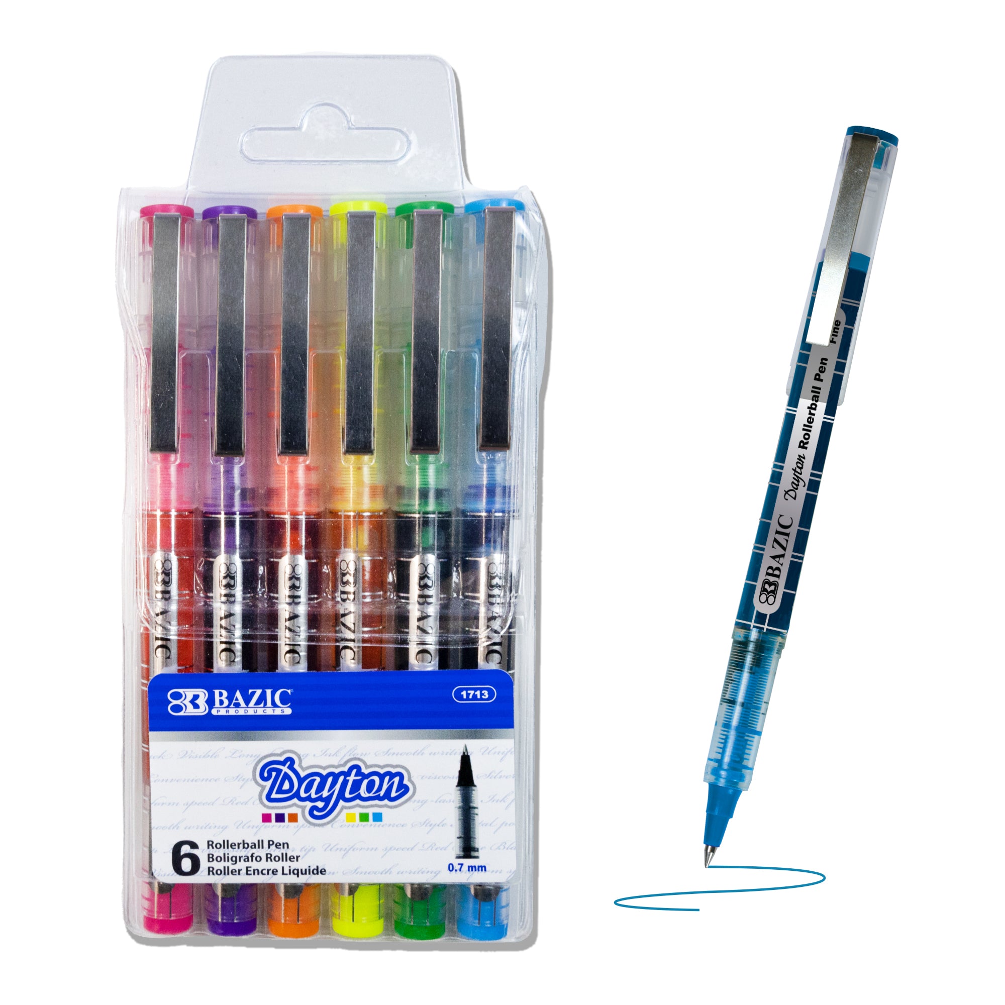 Dayton 6-Color Rollerball Pens, 0.7 mm Fine, Metal Clip