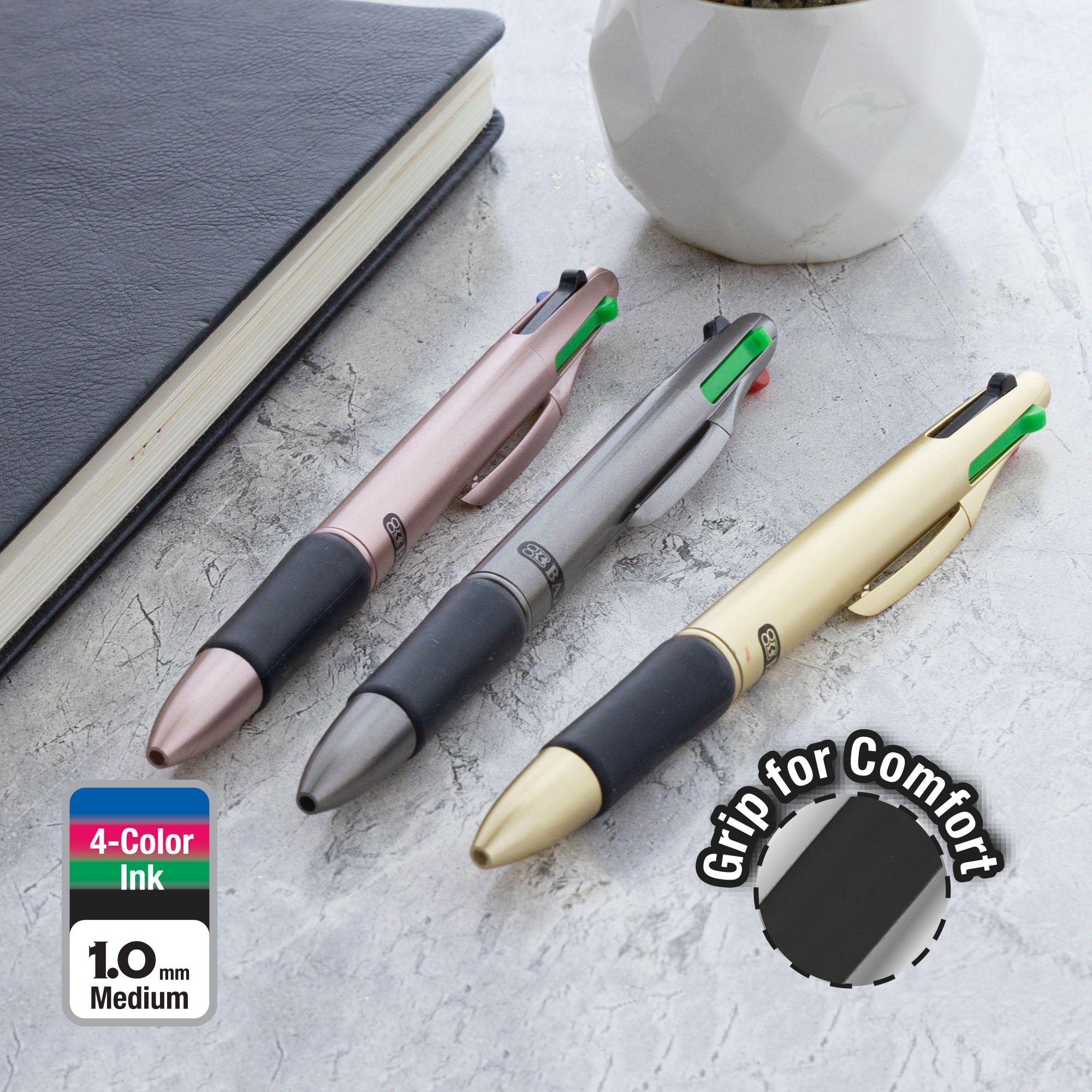 4-Color Retractable Ballpoint Pens, 1.0 mm Bold