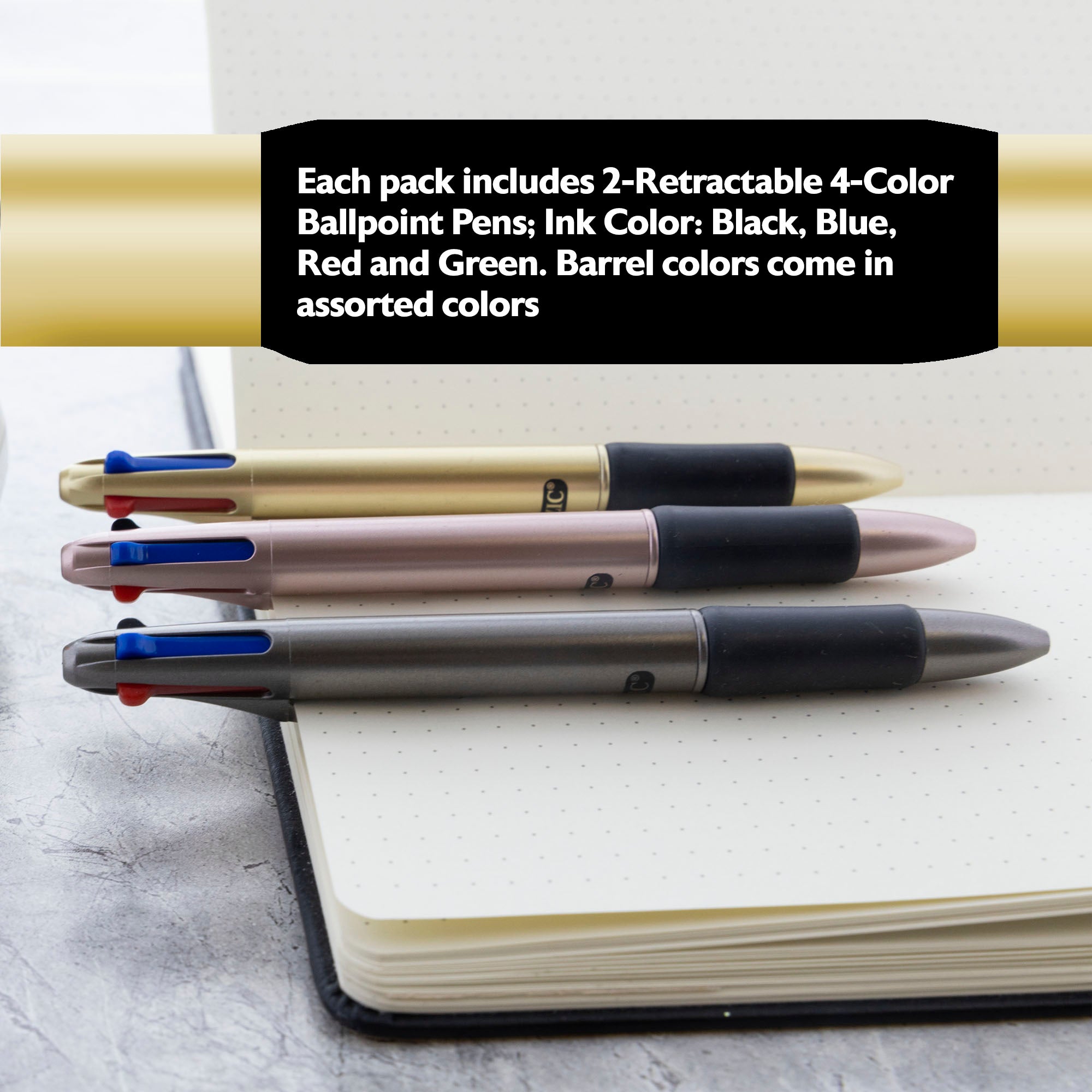 4-Color Retractable Ballpoint Pens, 1.0 mm Bold