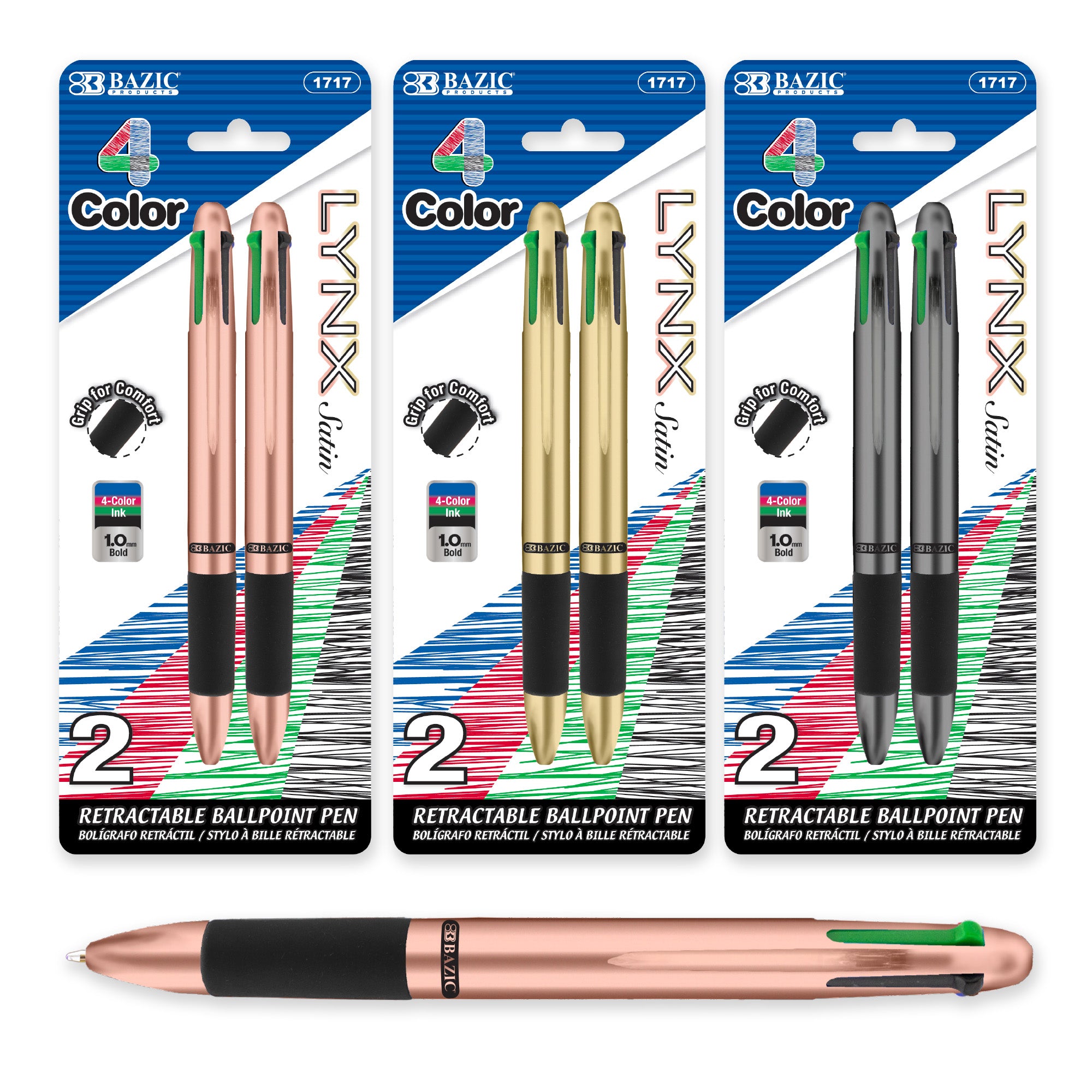 Lynx Satin Top 4-Color Pen w/ Cushion Grip (2/Pack)