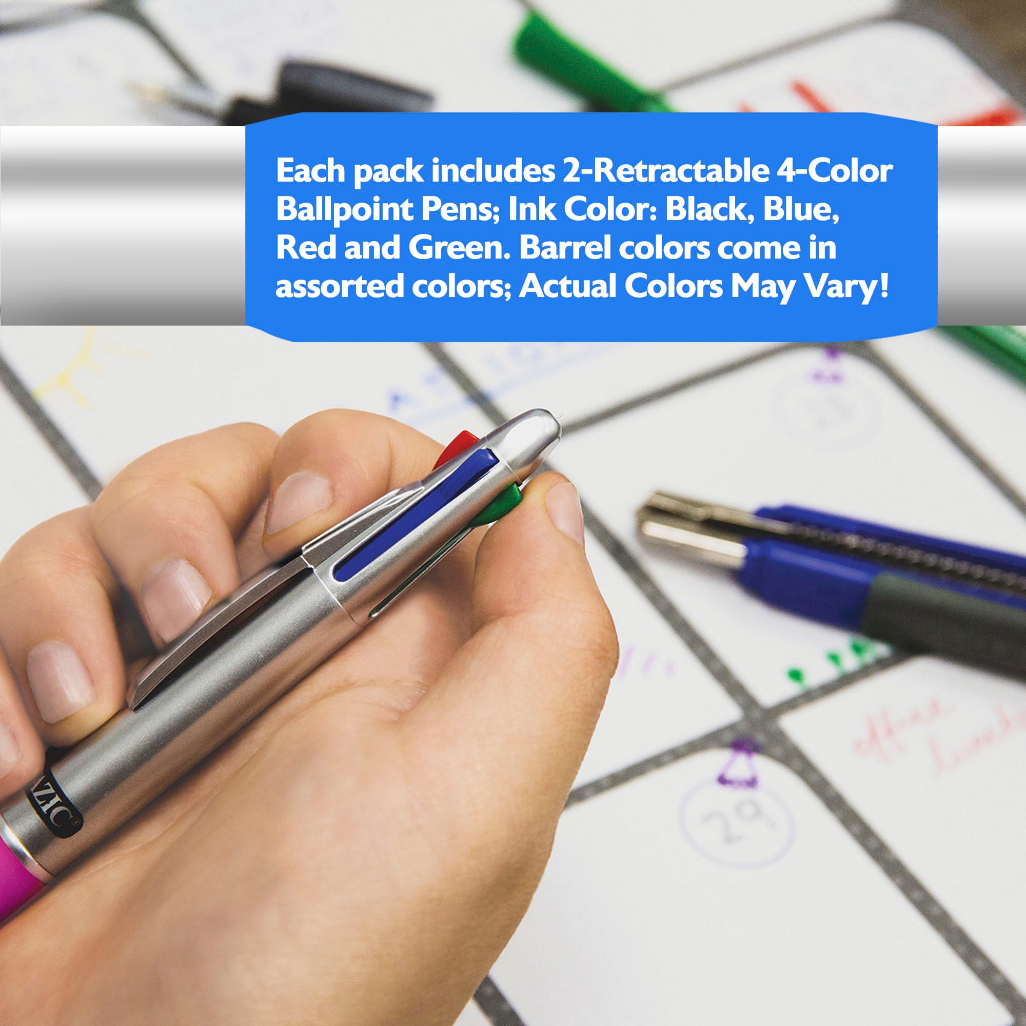4-Color Retractable Ballpoint Pens, 1.0 mm Medium