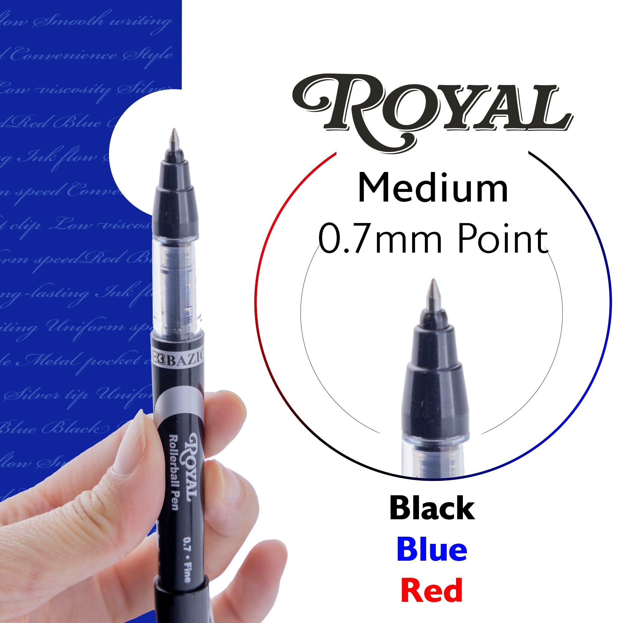 Rollerball Pens, 0.7 mm Fine Point, 3 Assorted Ink Colors