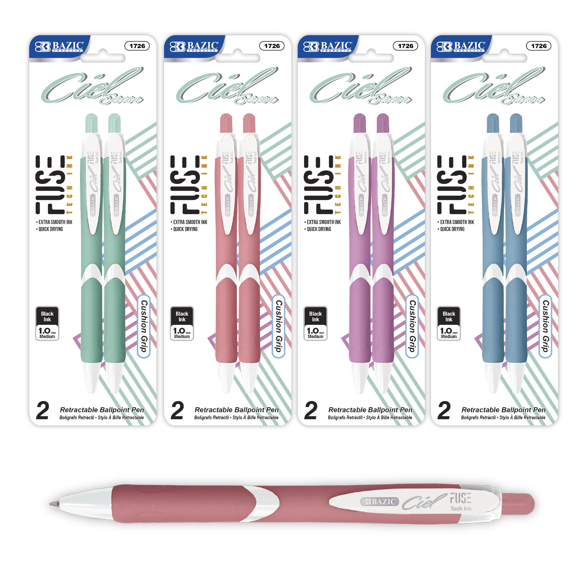 Black Retractable Ballpoint Pens, 2 Count, 1.0 mm Medium