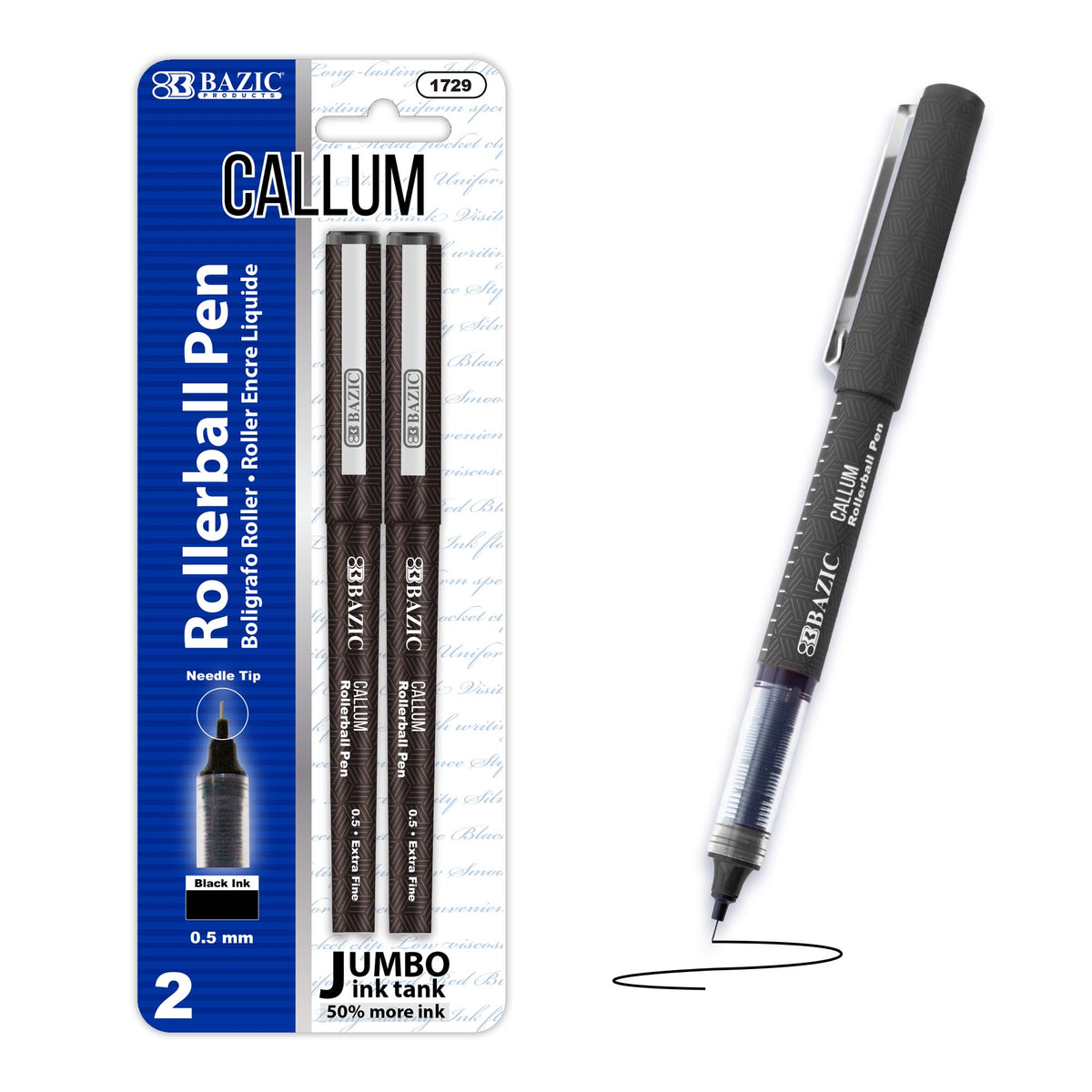 Callum Black Jumbo Ink Tank Needle-Tip Rollerball Pen (2/Pack)