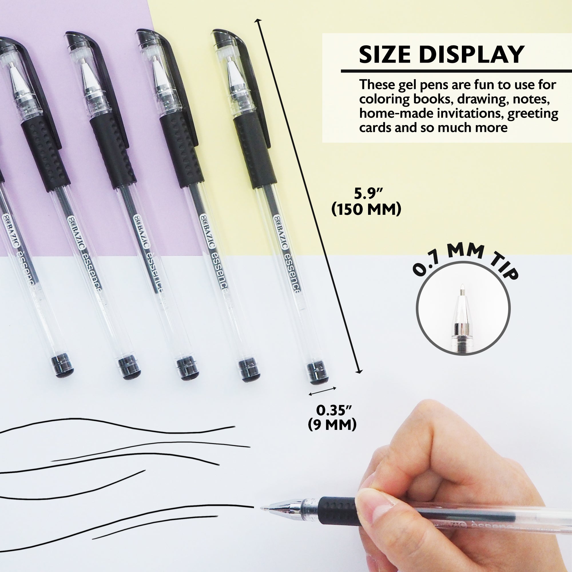 Black Gel Pens, Medium Point, Cushion Grip, 6 Count