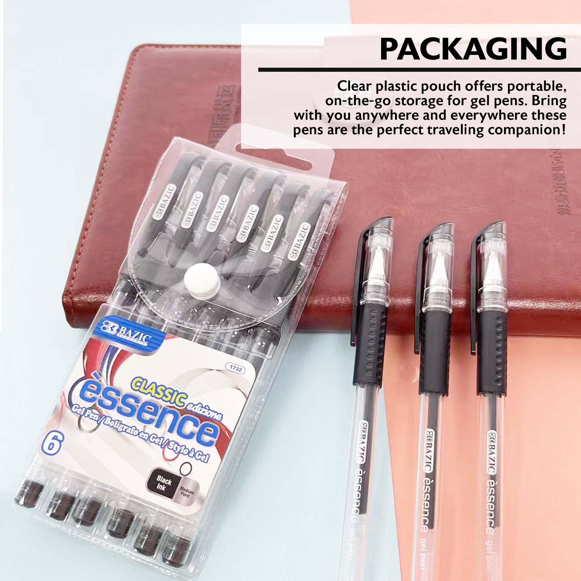 Essence Black Gel Pens, Cushion Grip, 0.7mm Medium