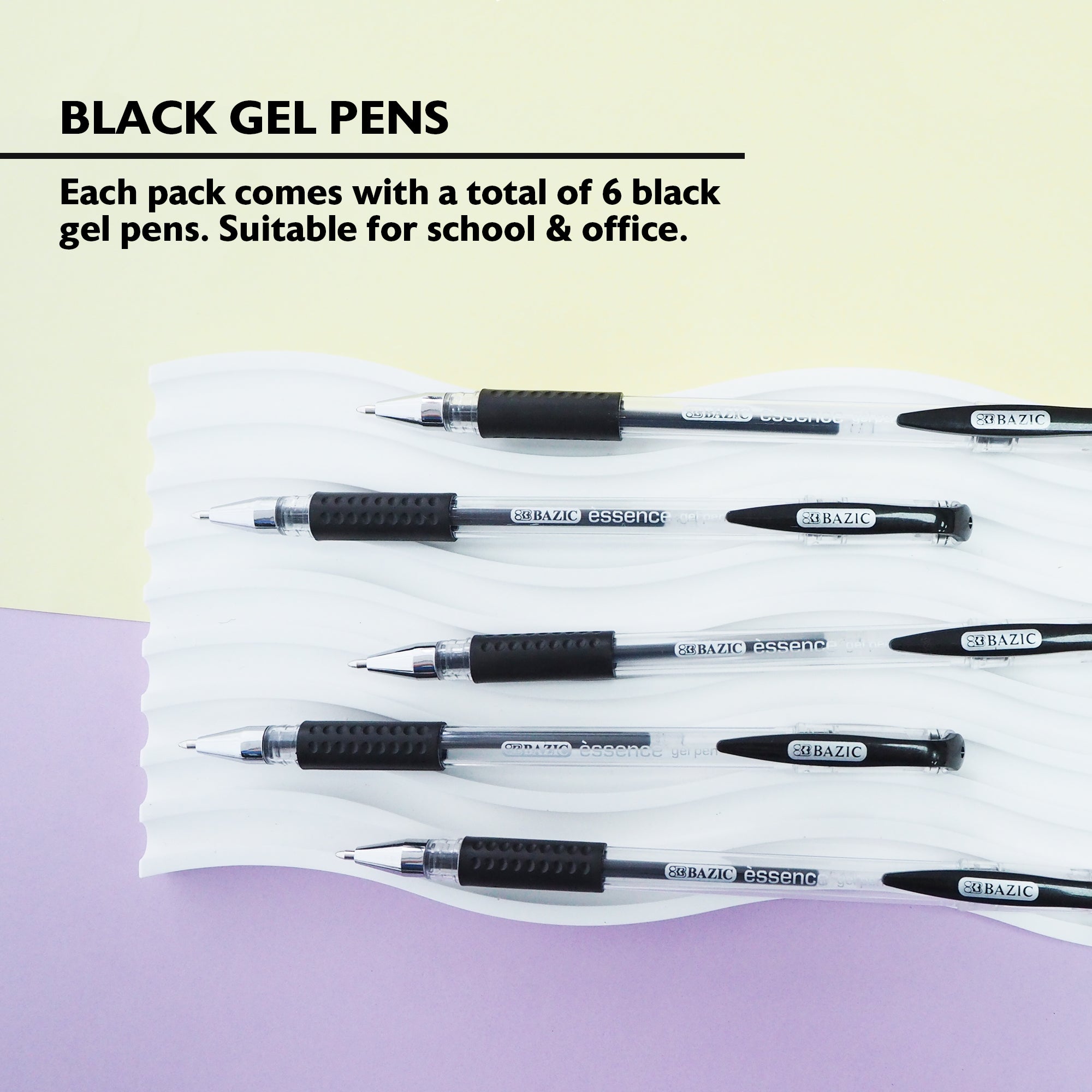 Essence Black Gel Pens, Cushion Grip, 0.7mm Medium
