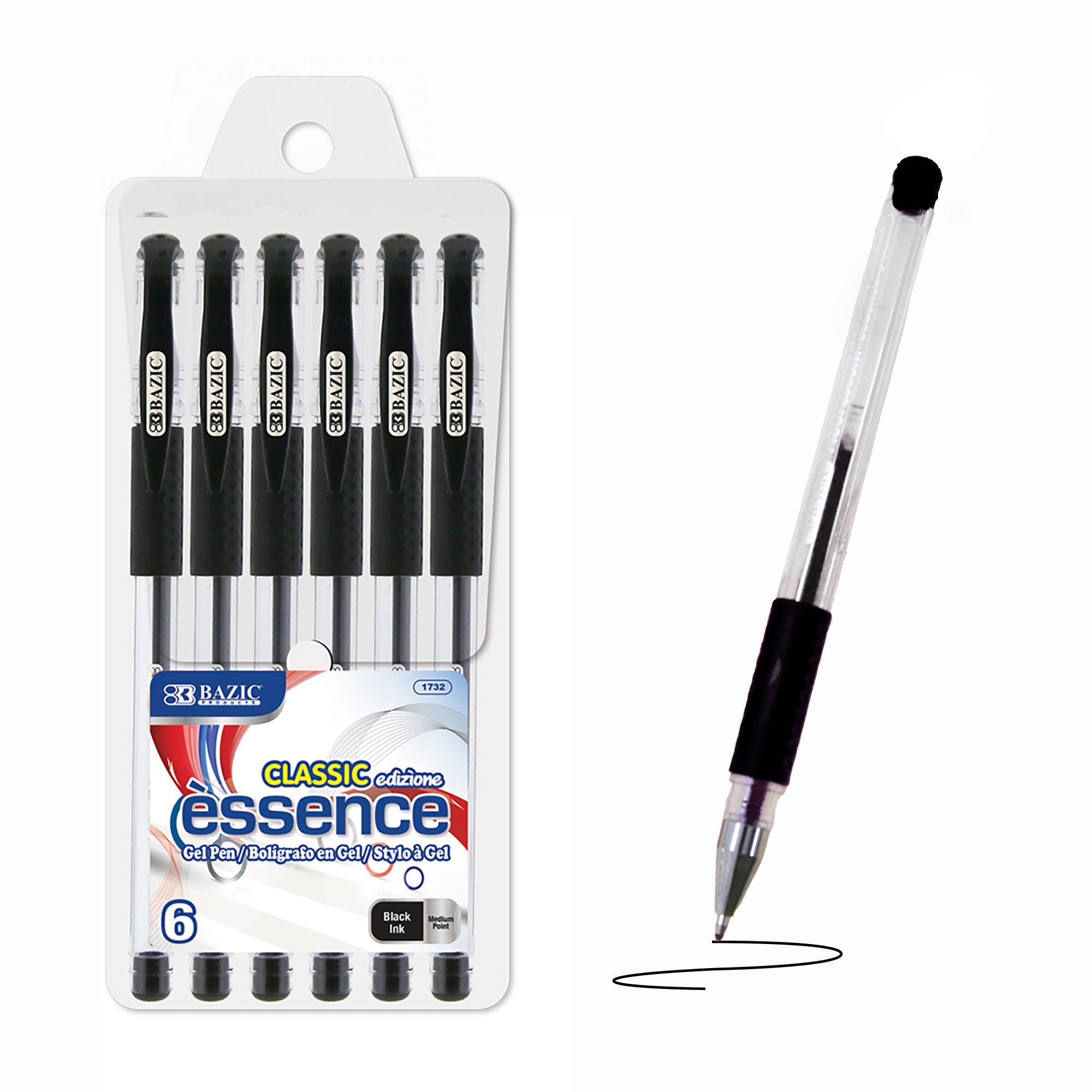 Black Gel Pens, Medium Point, Cushion Grip, 6 Count