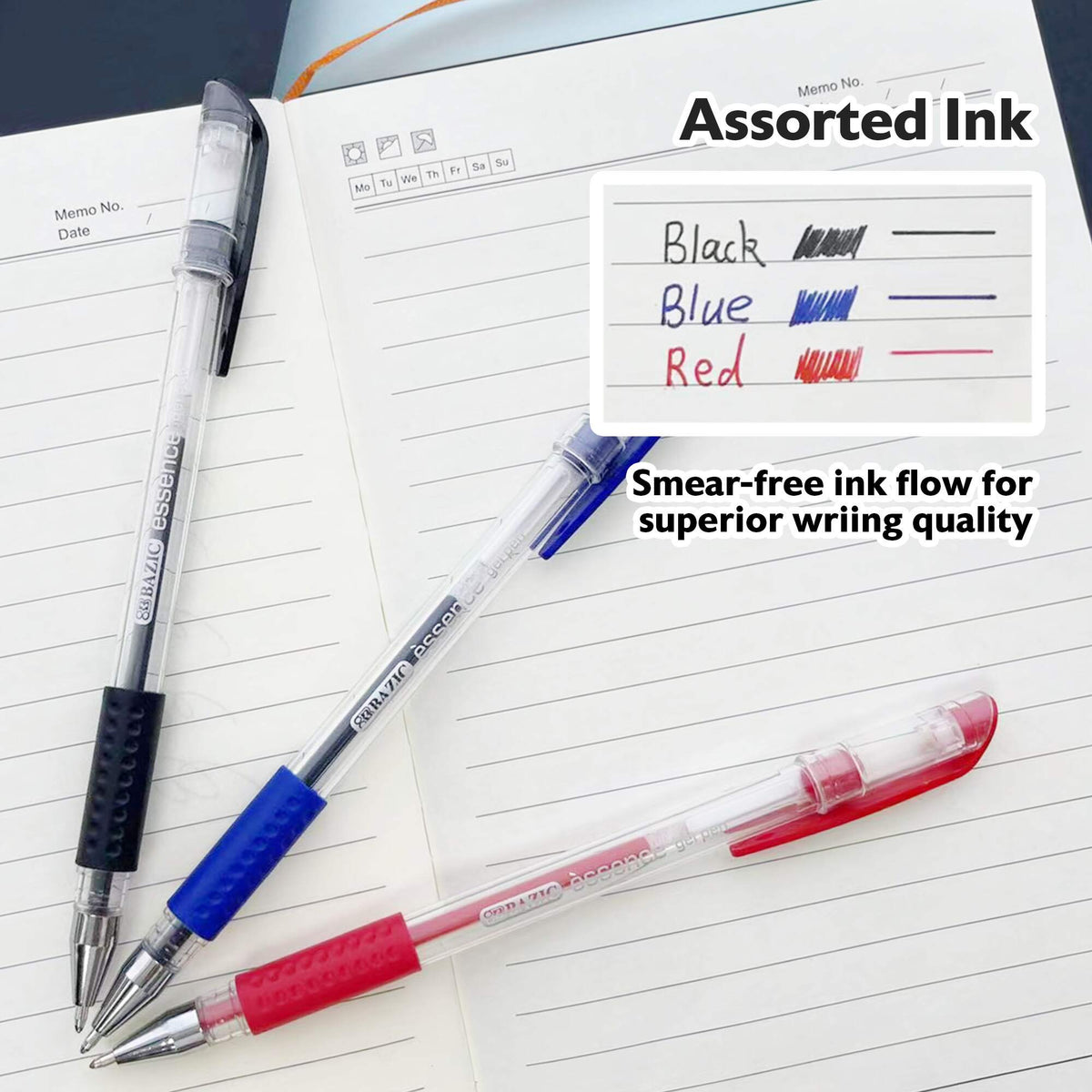 Essence Assorted Color Gel Pens, Grip, 0.8mm Medium