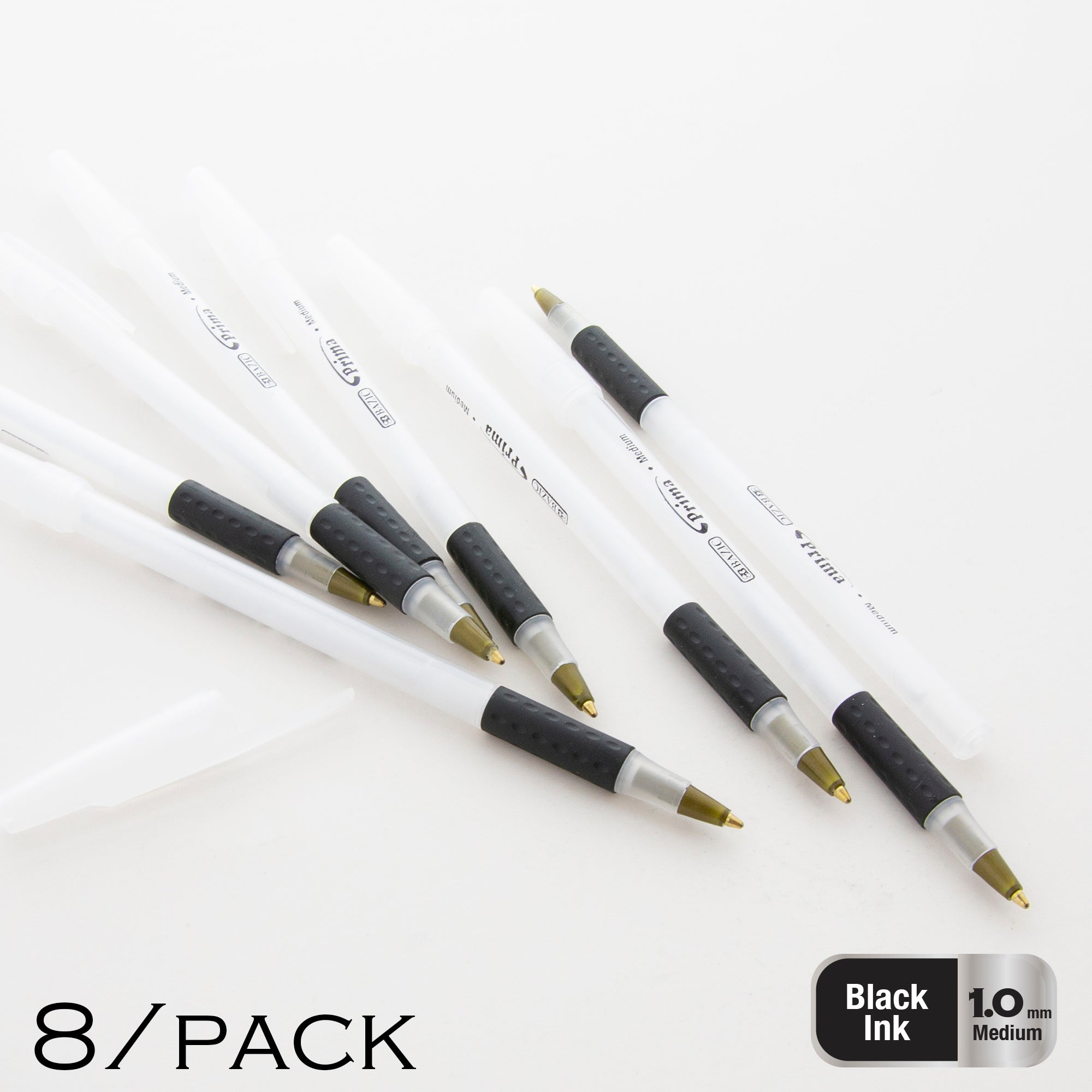 Prima Black Stick Ballpoint Pens, 1.0 mm Medium, 8 Count