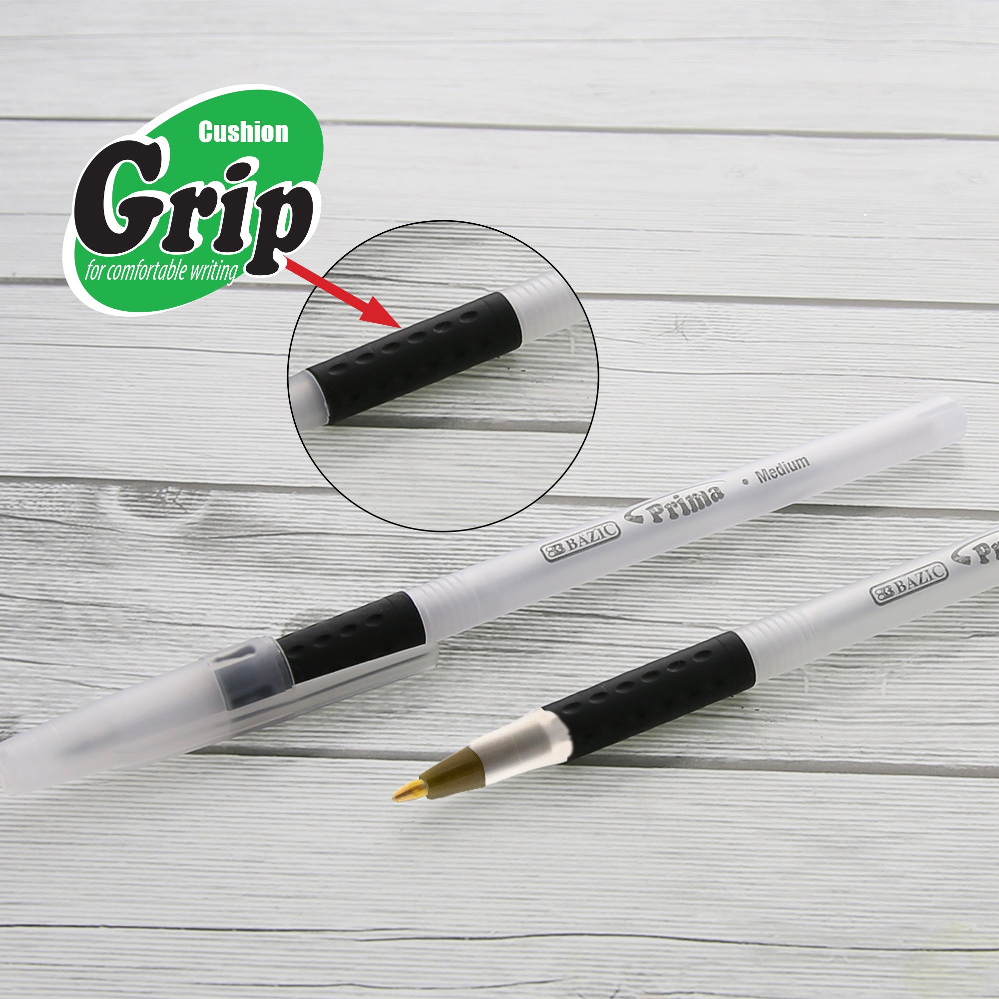 Prima Black Ink Stick Pens, Cushion Grip, 1.0mm