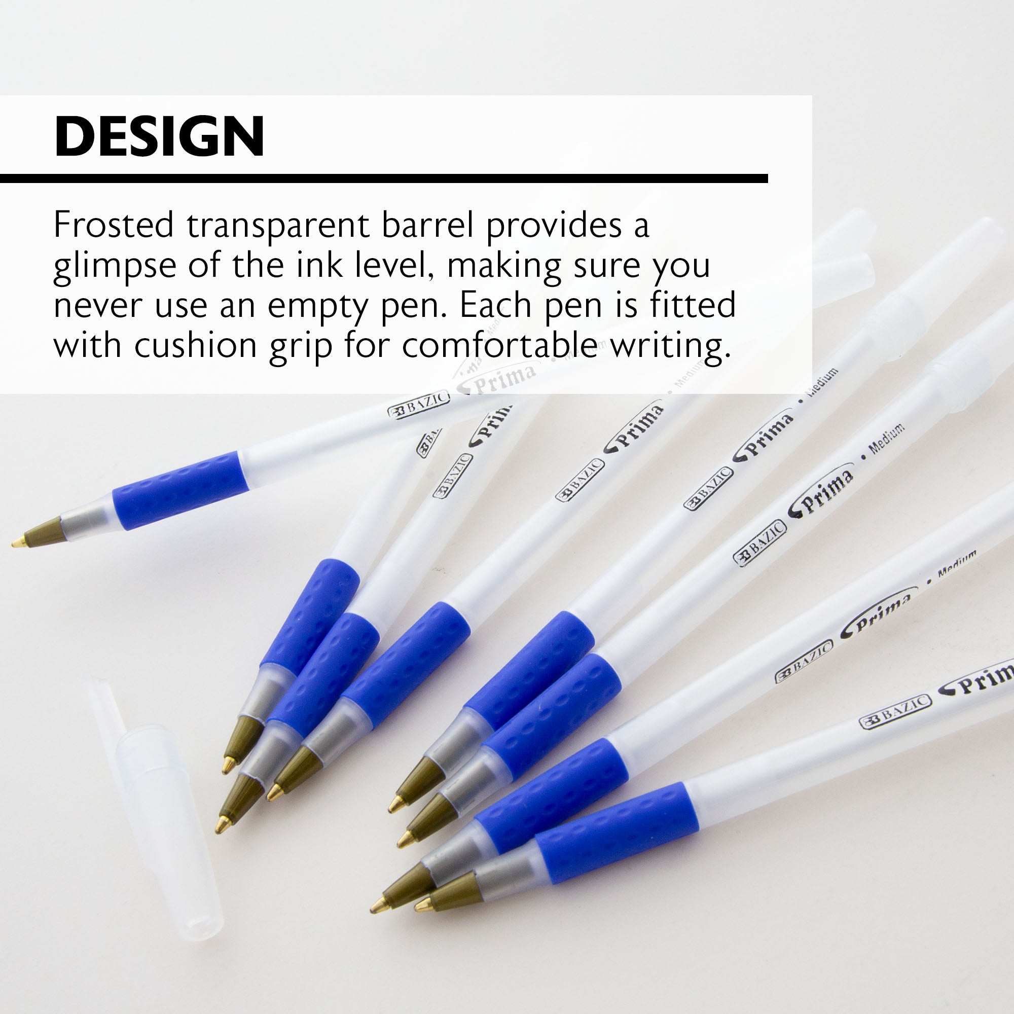 Prima Blue Stick Ballpoint Pens, 1.0 mm Medium, 8 Count