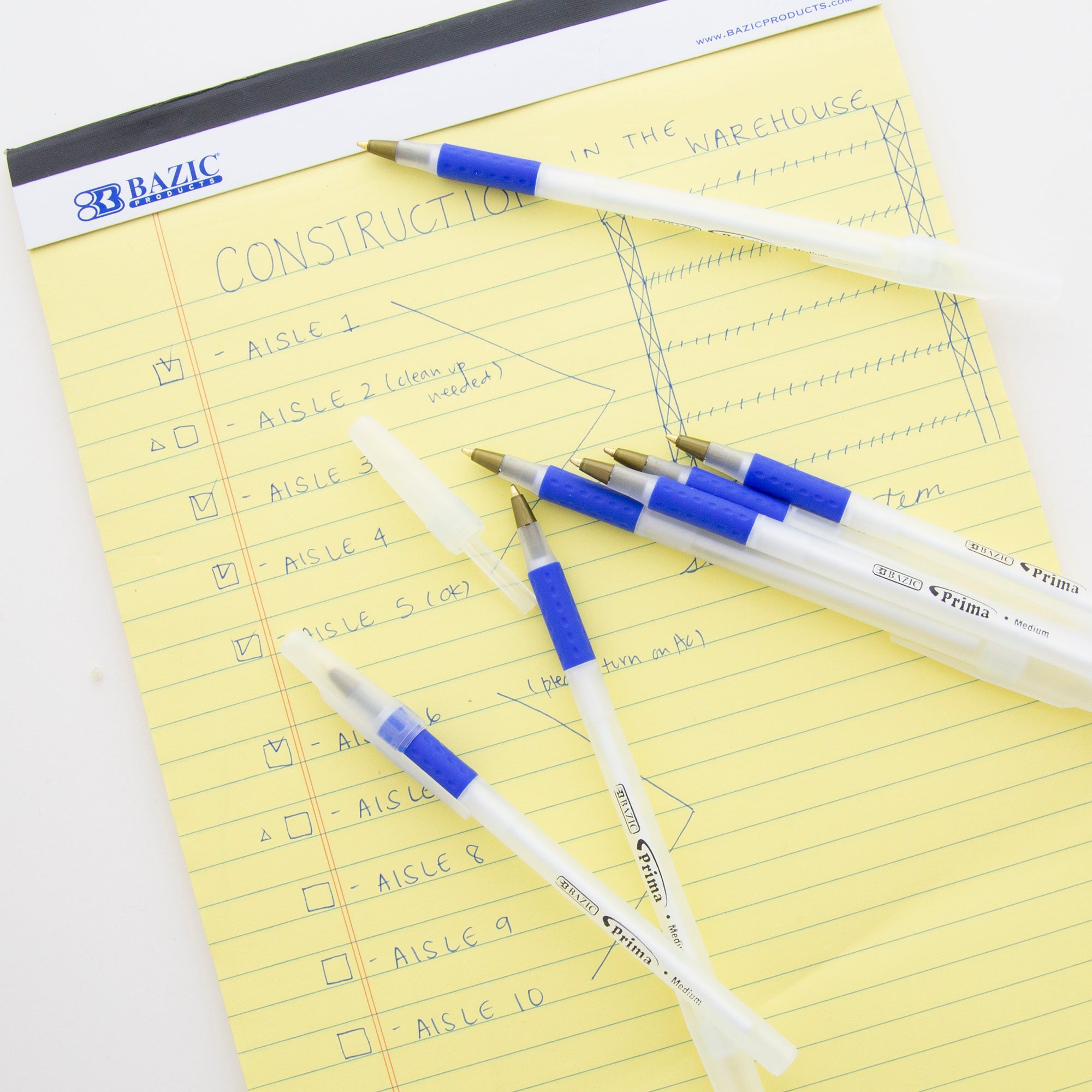 Prima Blue Stick Ballpoint Pens, 1.0 mm Medium, 8 Count