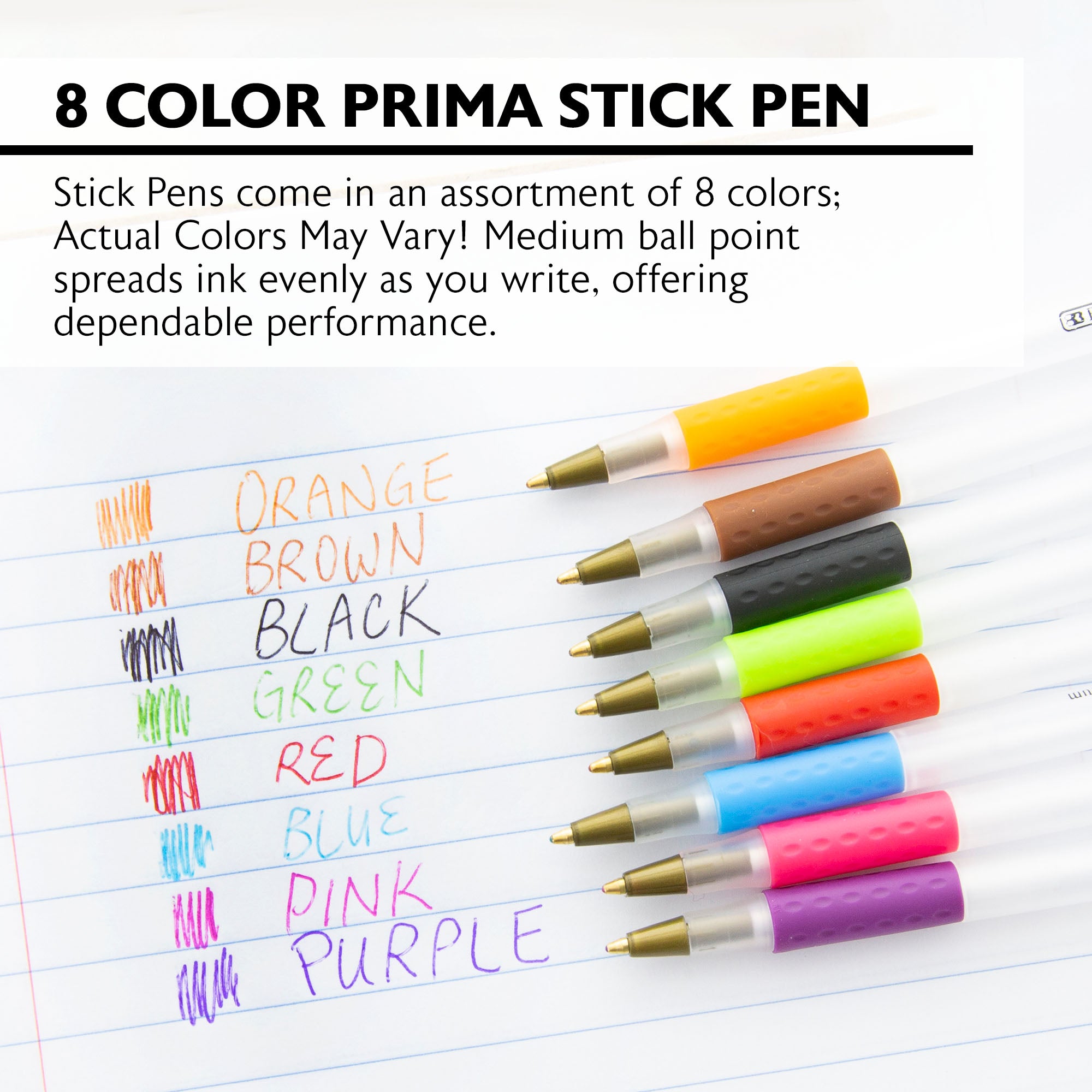 8 Color Prima Stick Pen w/ Cushion Grip