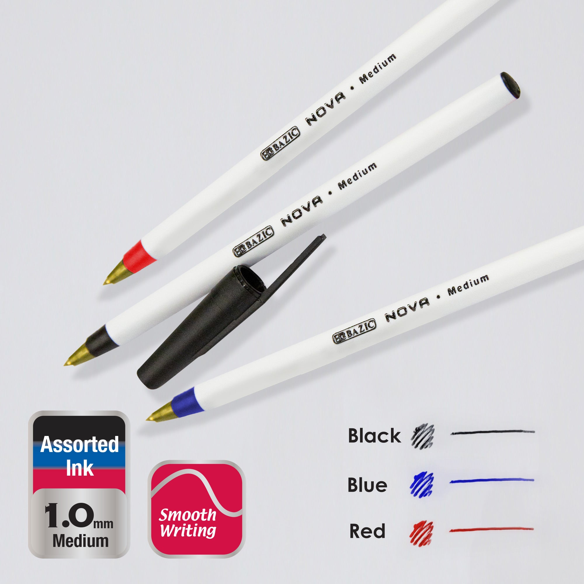 Nova Assorted Stick Ballpoint Pens, 1.0 mm Medium, 12 Count