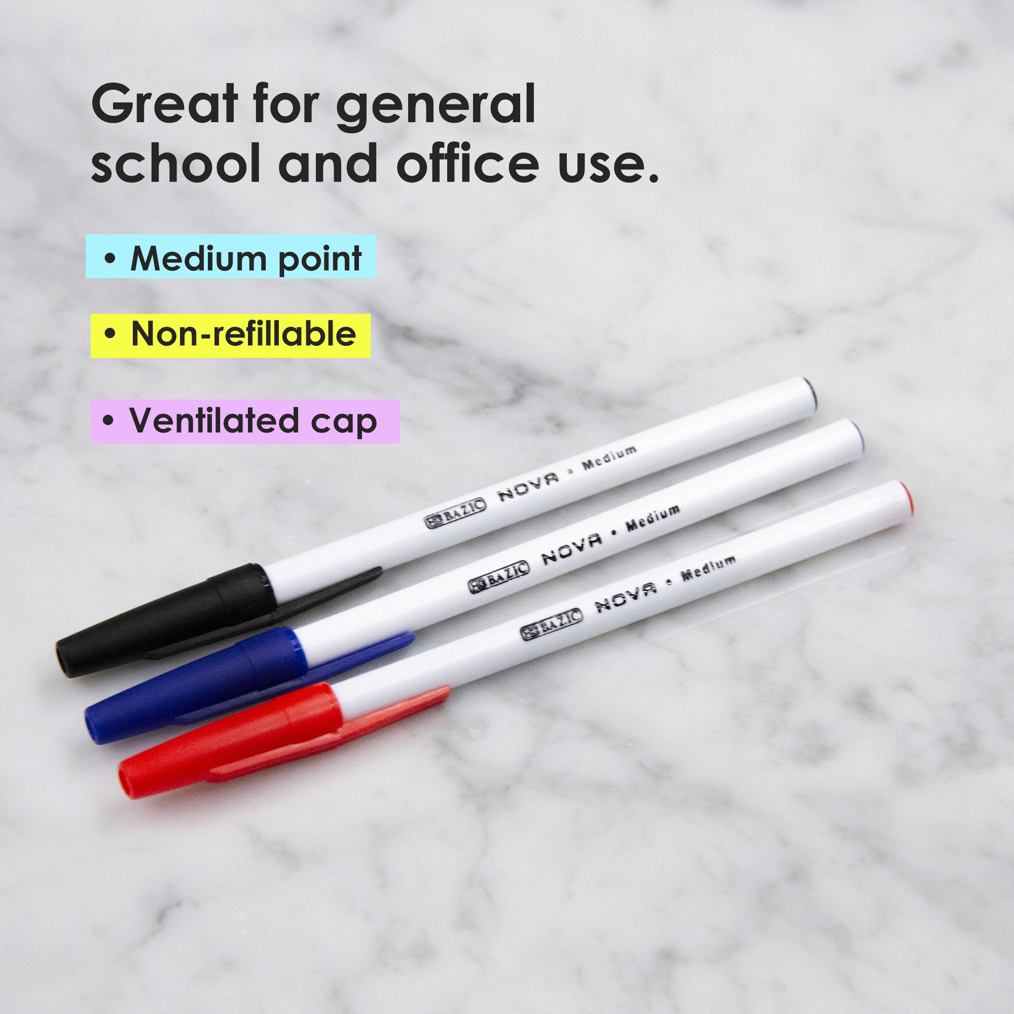 Nova Assorted Stick Ballpoint Pens, 1.0 mm Medium, 12 Count