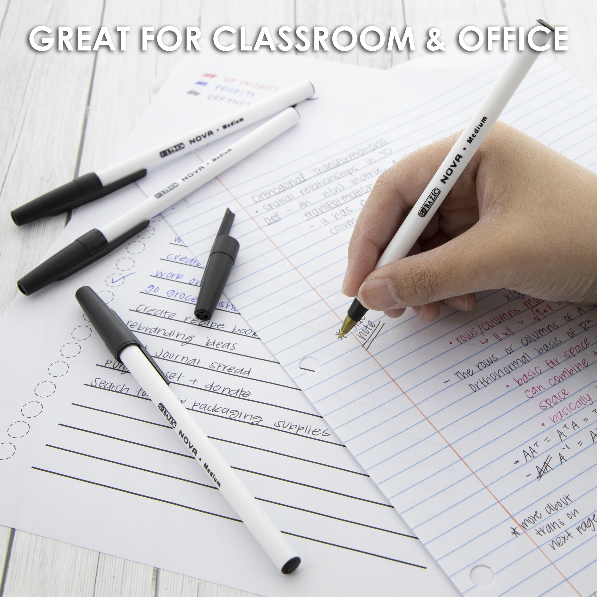 Nova Black Stick Ballpoint Pens, 1.0 mm Medium, 12 Count