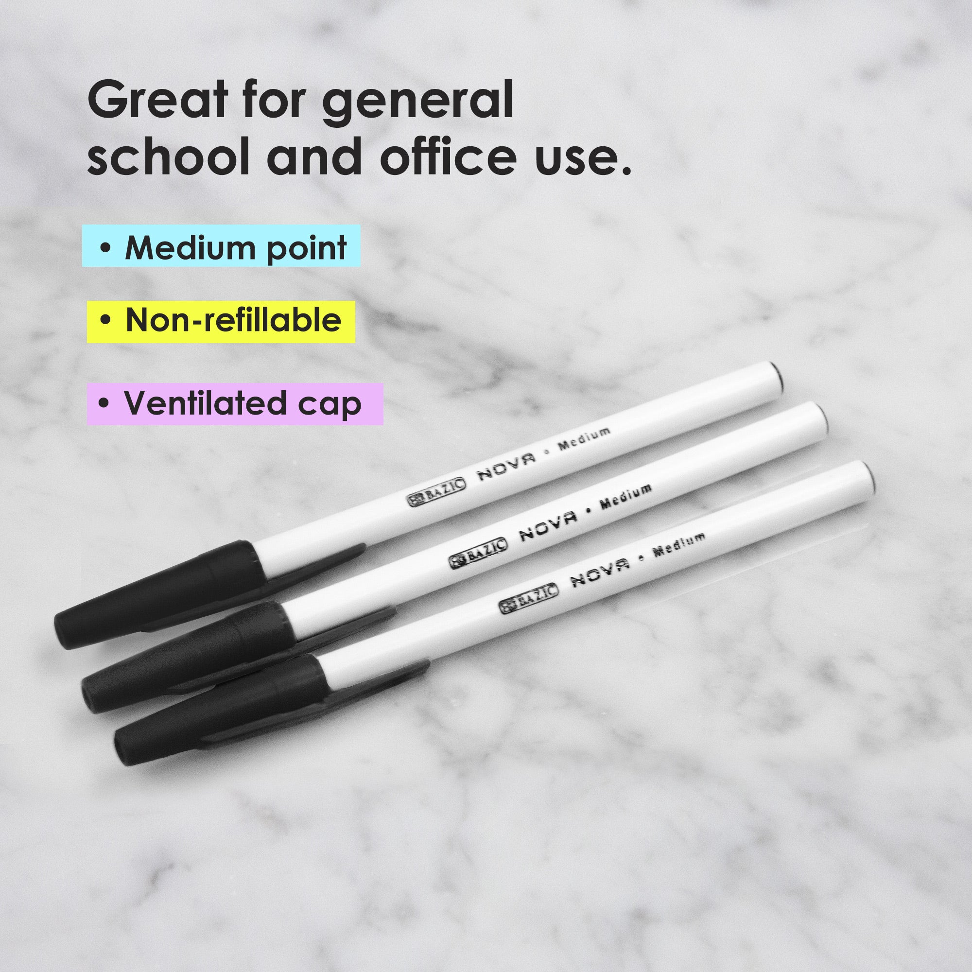 Nova Black Stick Ballpoint Pens, 1.0 mm Medium, 12 Count